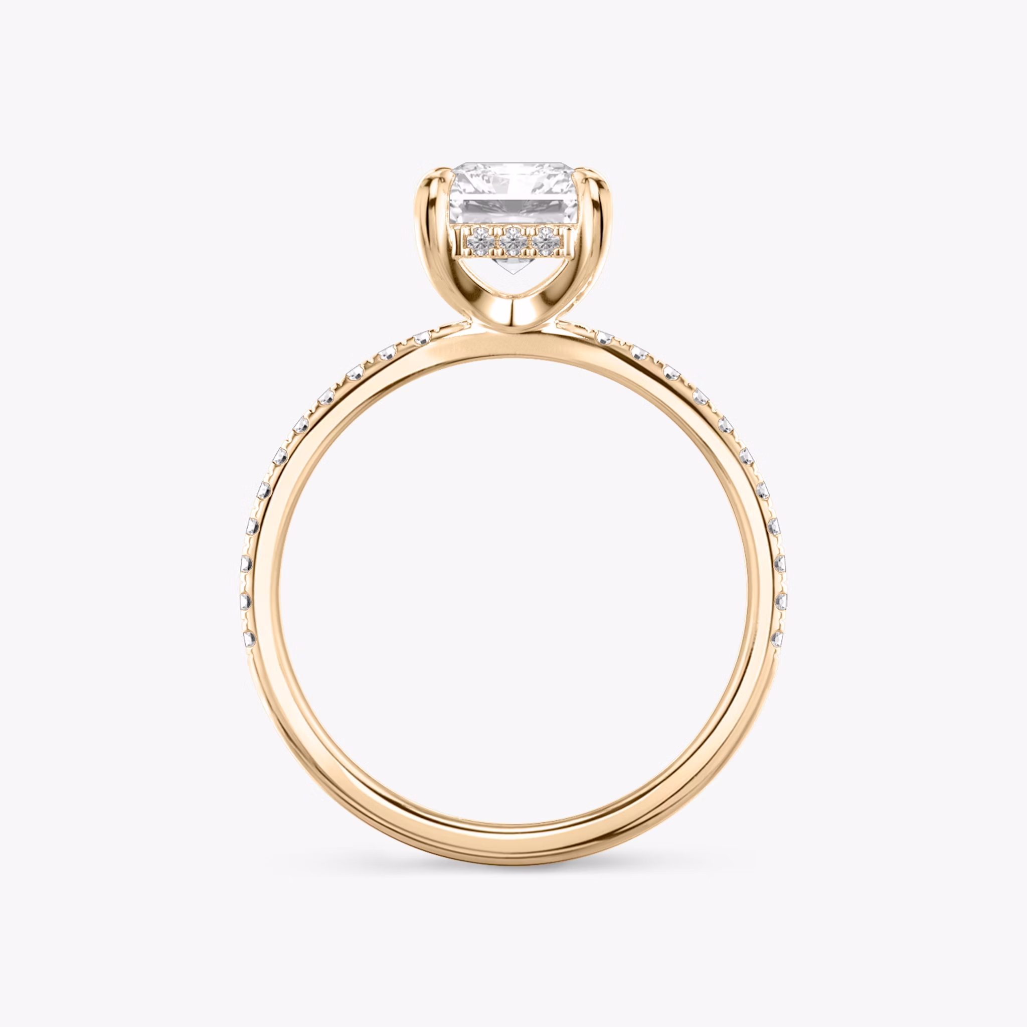 The Classic Hidden Halo | Radiant | 14k | Rose Gold | bandAccent: Pavé | bandWidth: standard | prongStyle: Plain | diamondOrientation: vertical | caratWeight: other