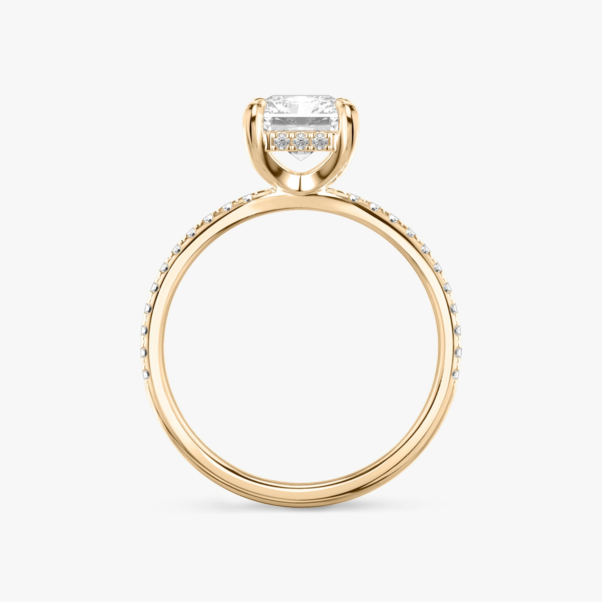 The Classic Hidden Halo | Radiant | 14k | Rose Gold | bandAccent: Pavé | bandWidth: standard | prongStyle: Plain | diamondOrientation: vertical | caratWeight: other