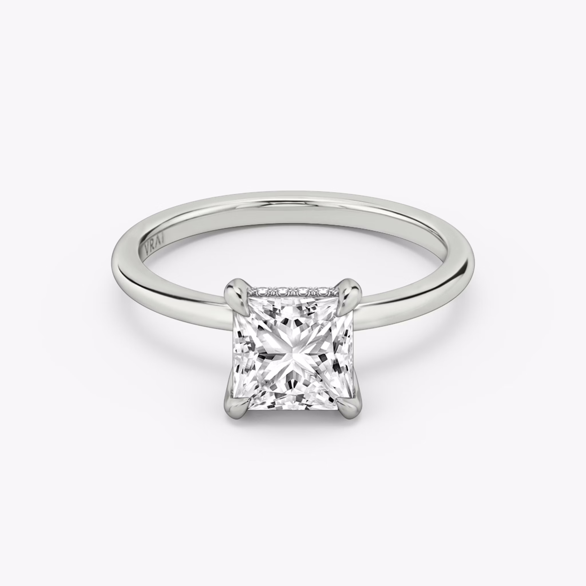 The Classic Hidden Halo | Princess | 18k | White Gold | bandAccent: Plain | bandWidth: standard | prongStyle: Plain | diamondOrientation: vertical | caratWeight: other