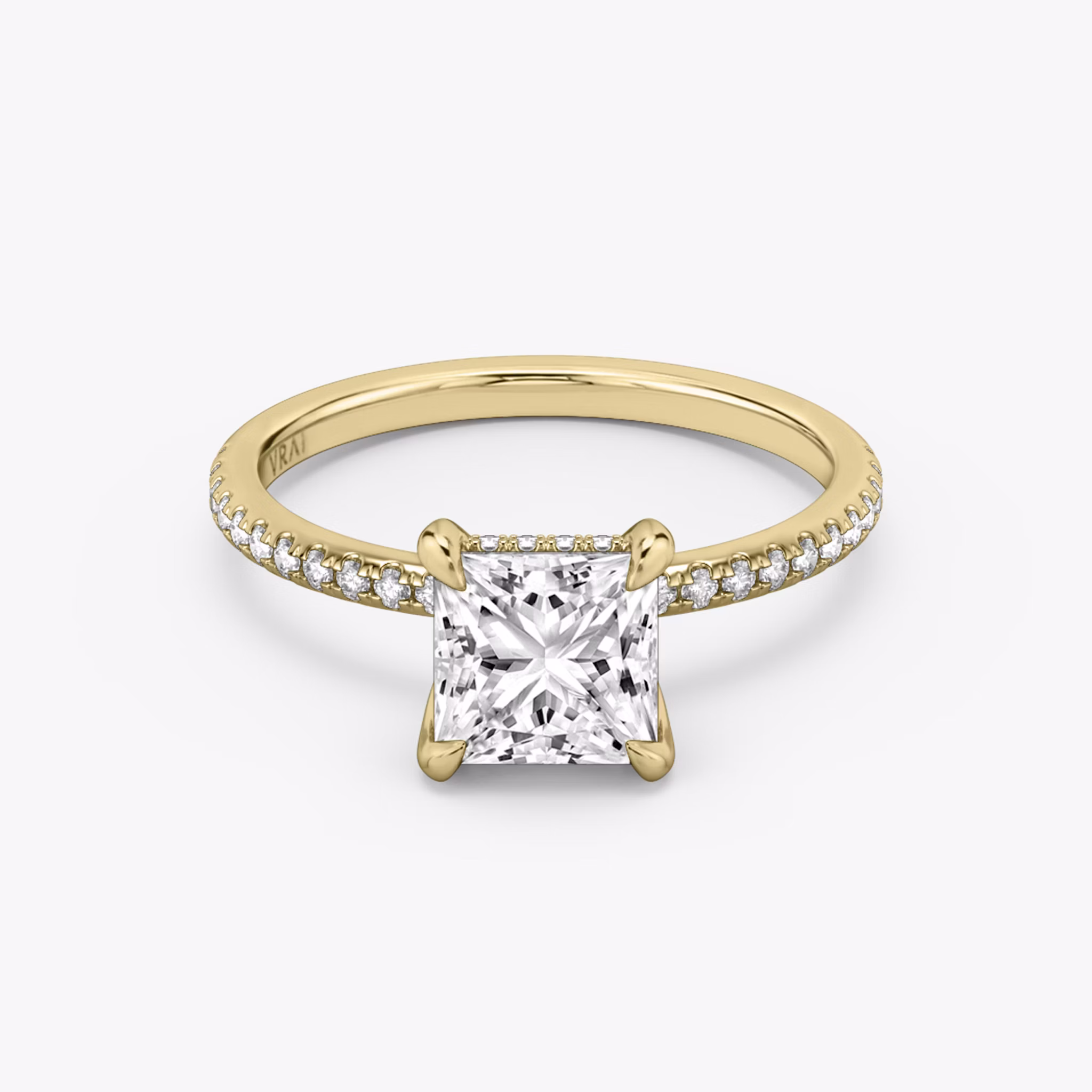 The Classic Hidden Halo | Princess | 18k | Yellow Gold | bandAccent: Pavé | bandWidth: standard | prongStyle: Plain | diamondOrientation: vertical | caratWeight: other