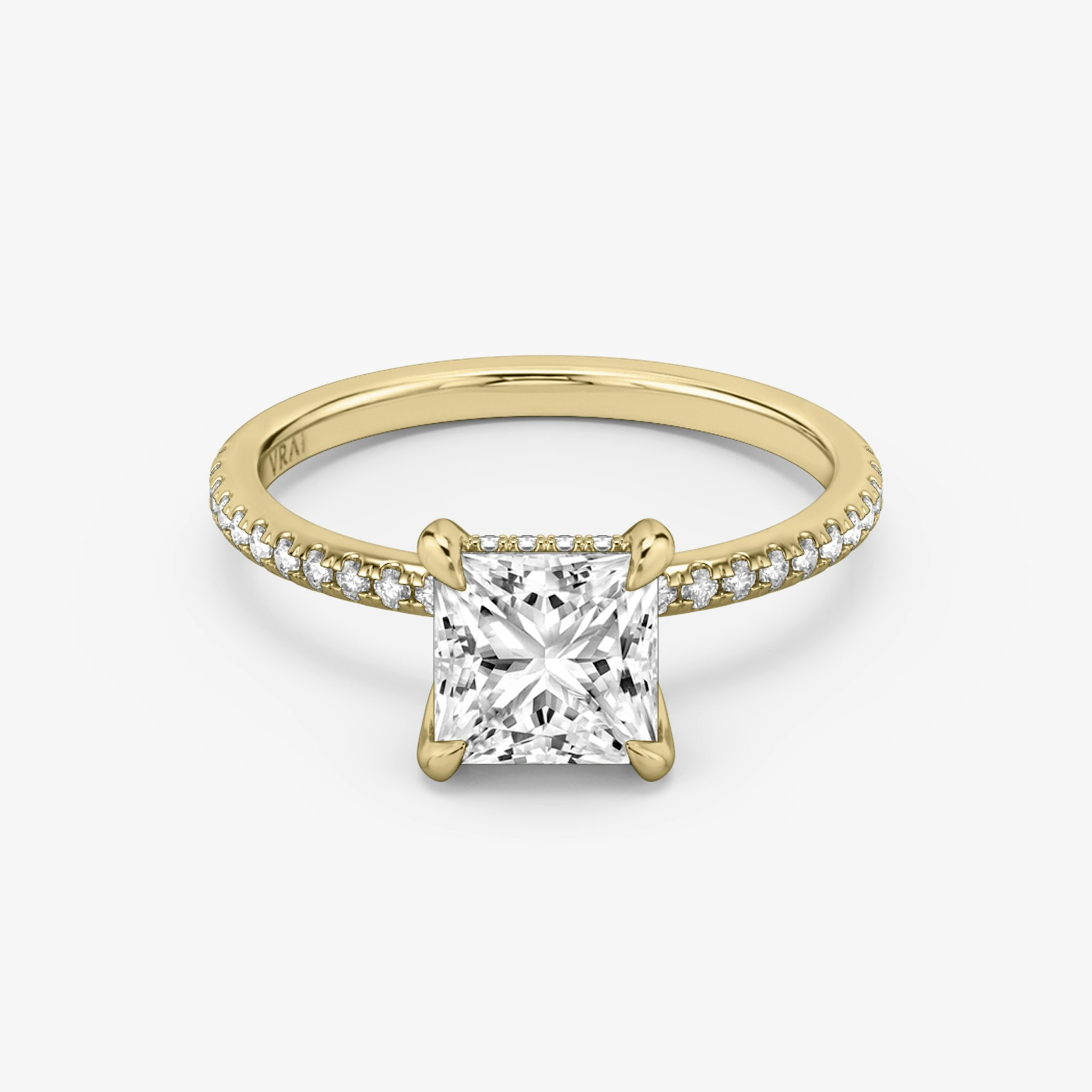 The Classic Hidden Halo | Princess | 18k | Yellow Gold | bandAccent: Pavé | bandWidth: standard | prongStyle: Plain | diamondOrientation: vertical | caratWeight: other