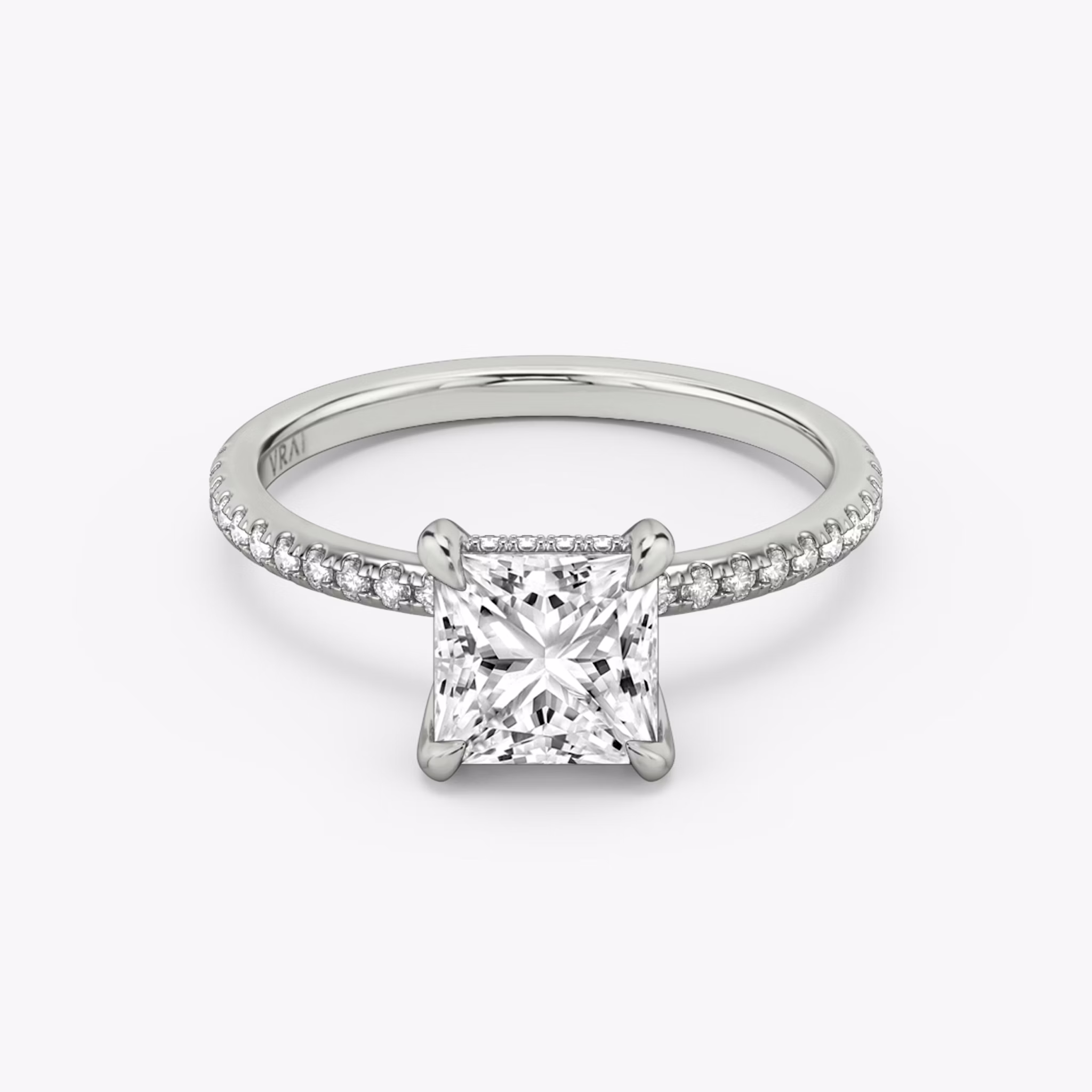 The Classic Hidden Halo | Princess | 18k | White Gold | bandAccent: Pavé | bandWidth: standard | prongStyle: Plain | diamondOrientation: vertical | caratWeight: other