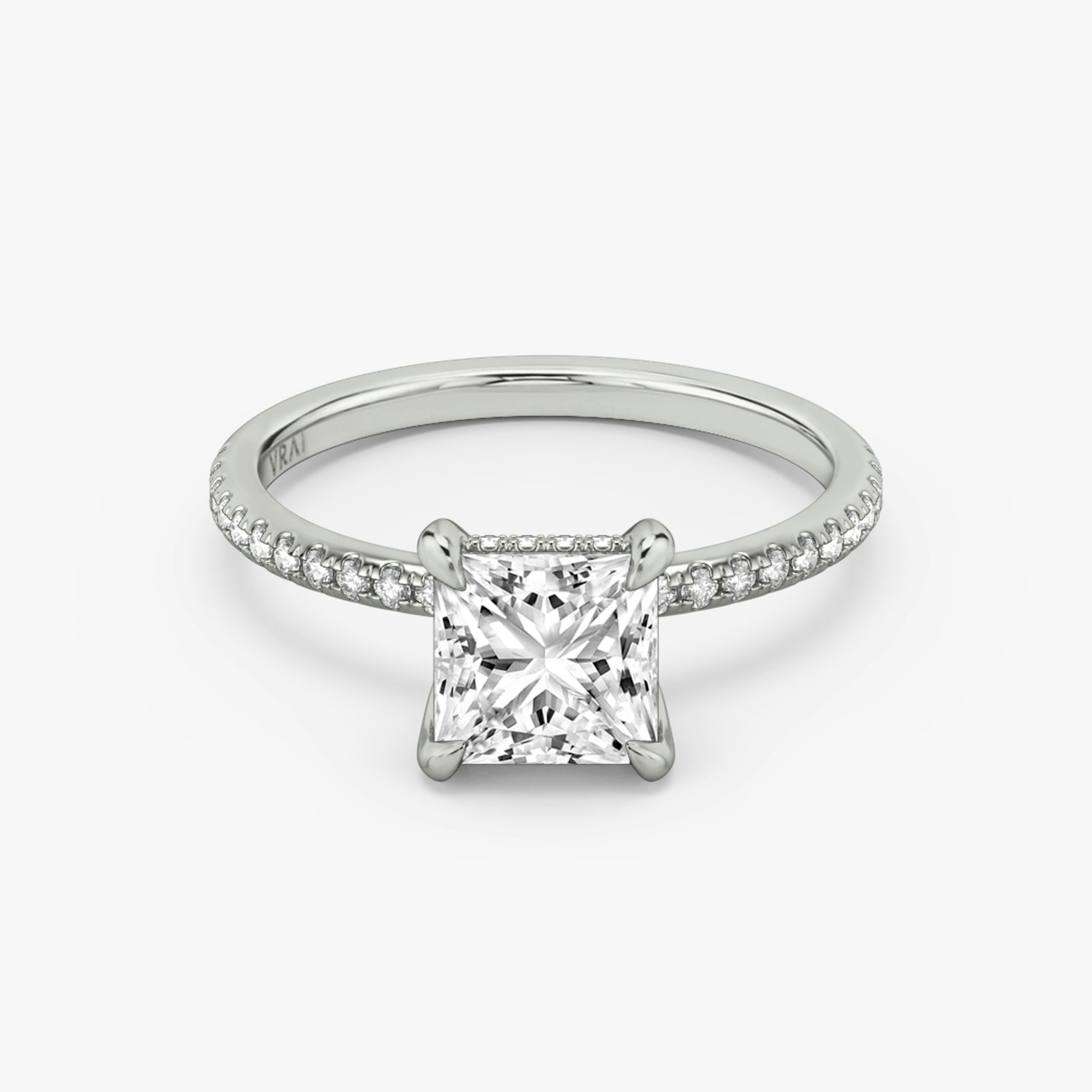 The Classic Hidden Halo | Princess | 18k | White Gold | bandAccent: Pavé | bandWidth: standard | prongStyle: Plain | diamondOrientation: vertical | caratWeight: other