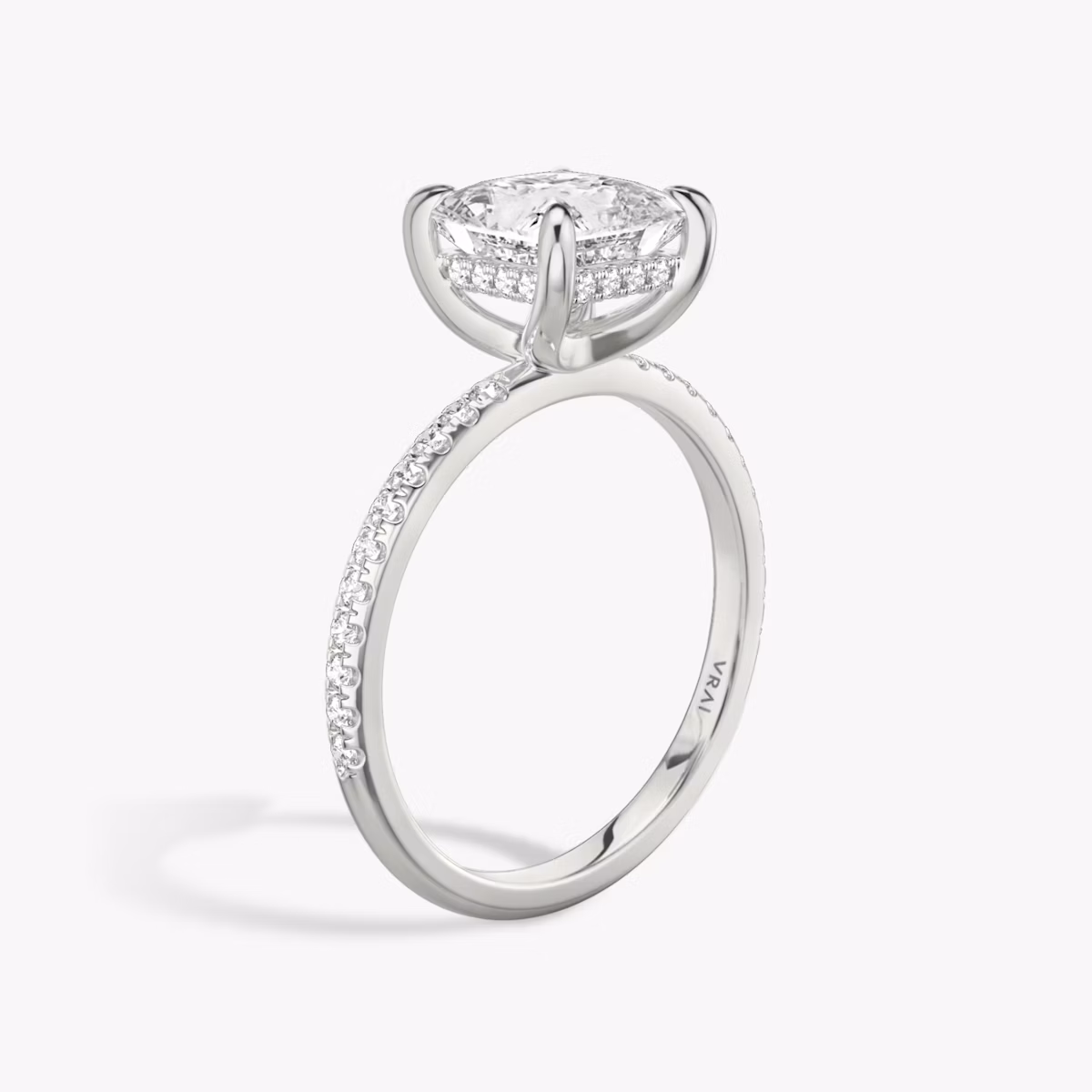 The Classic Hidden Halo | Princess | Platinum | bandAccent: Pavé | bandWidth: standard | prongStyle: Plain | diamondOrientation: vertical | caratWeight: other