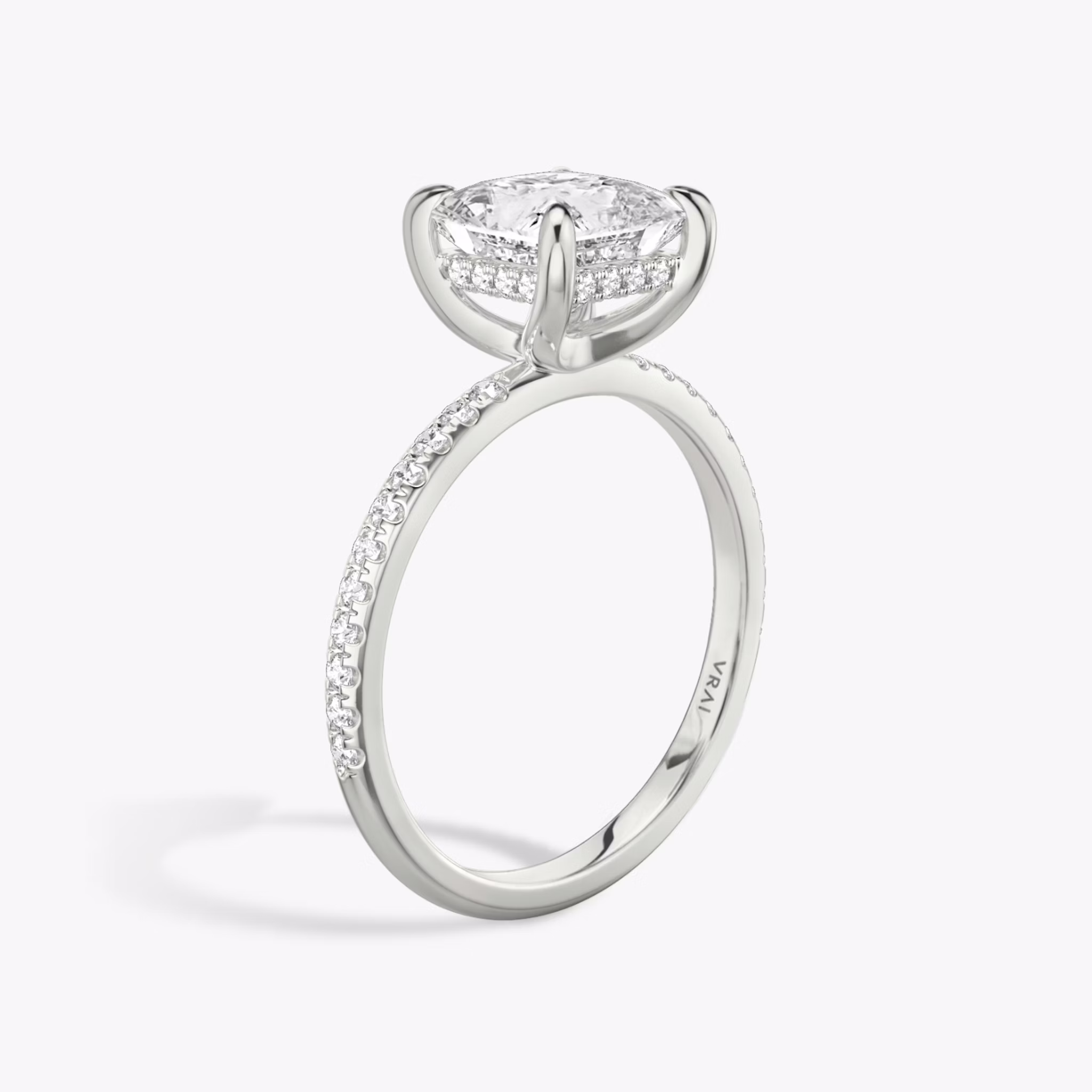 The Classic Hidden Halo | Princess | 18k | White Gold | bandAccent: Pavé | bandWidth: standard | prongStyle: Plain | diamondOrientation: vertical | caratWeight: other