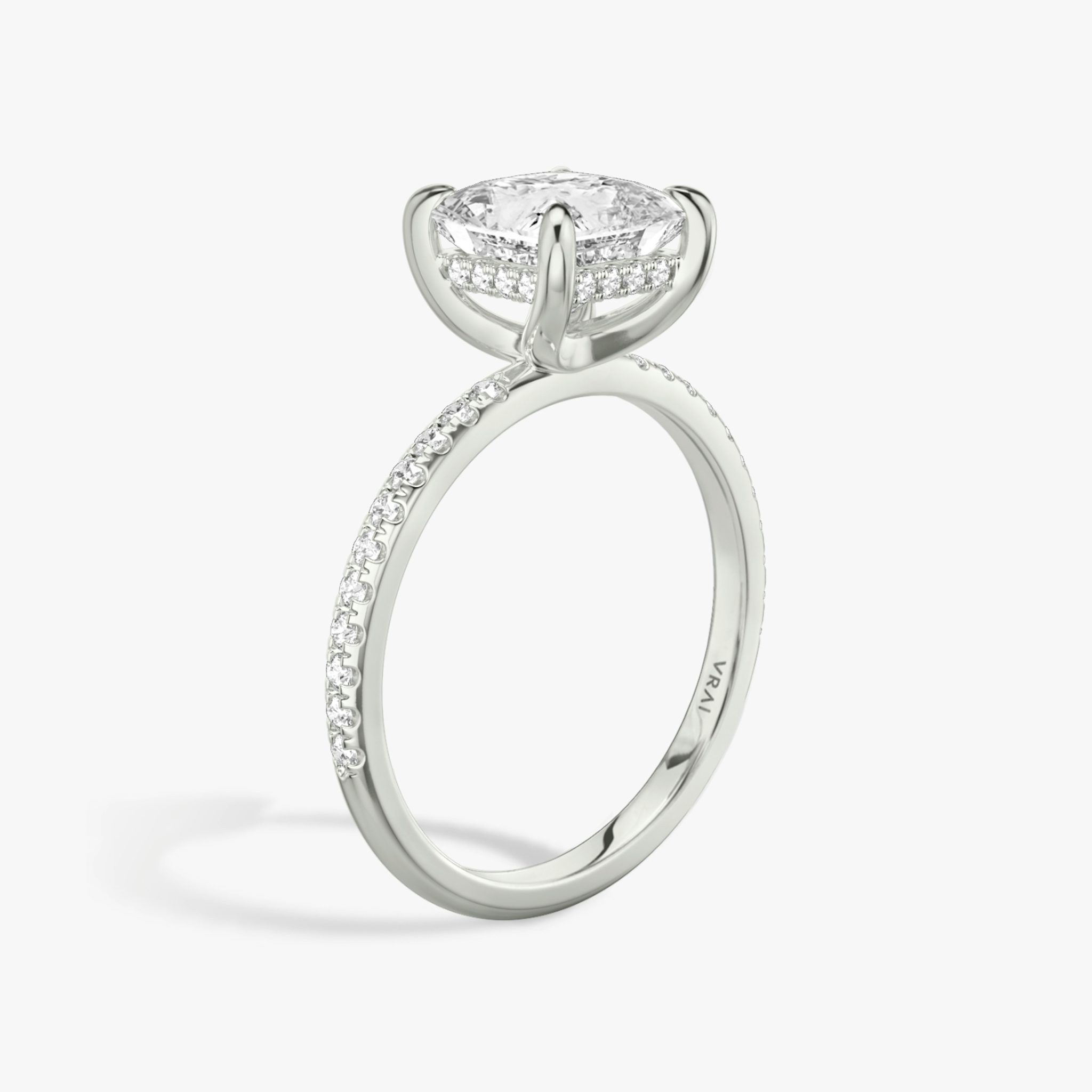 The Classic Hidden Halo | Princess | 18k | White Gold | bandAccent: Pavé | bandWidth: standard | prongStyle: Plain | diamondOrientation: vertical | caratWeight: other