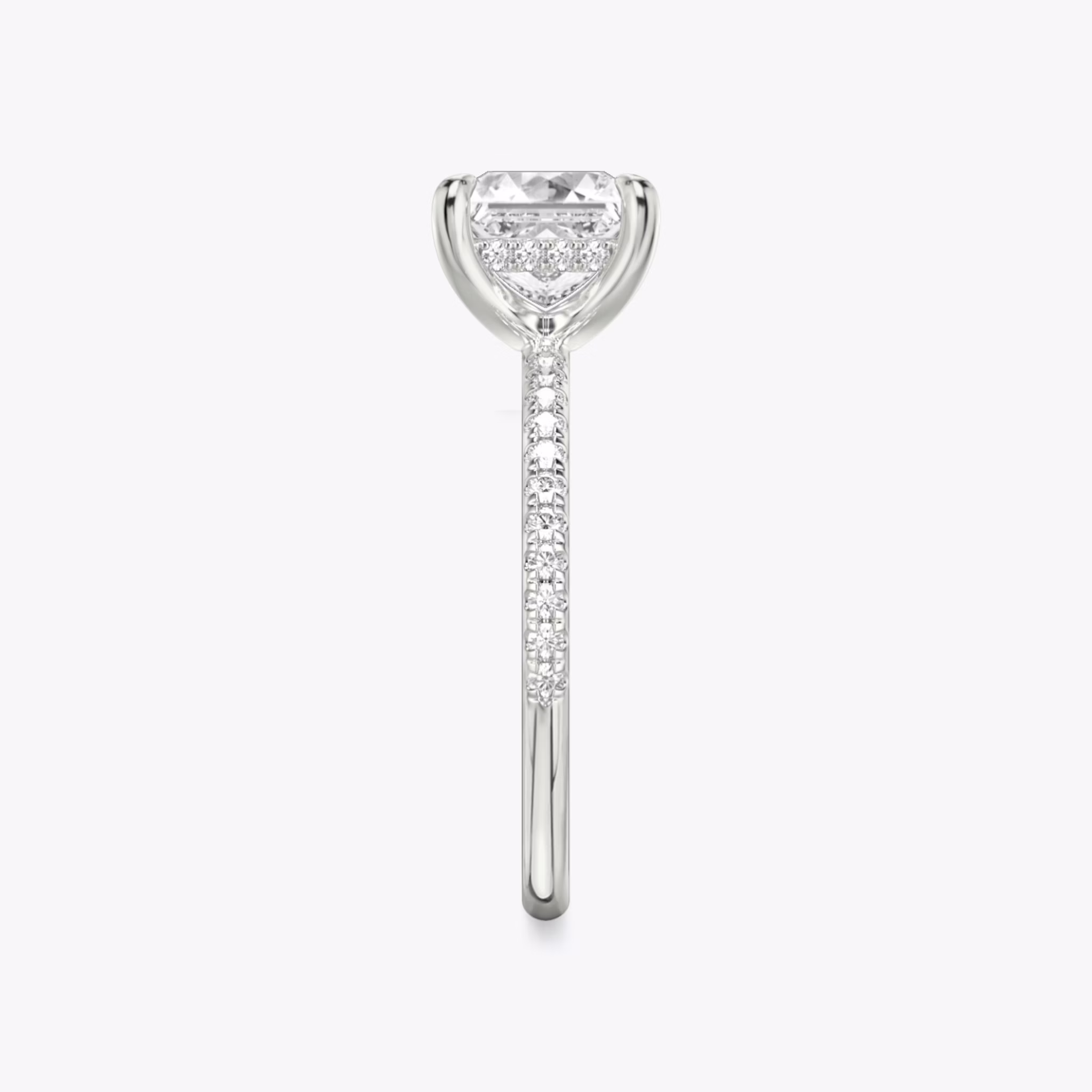 The Classic Hidden Halo | Princess | 18k | White Gold | bandAccent: Pavé | bandWidth: standard | prongStyle: Plain | diamondOrientation: vertical | caratWeight: other