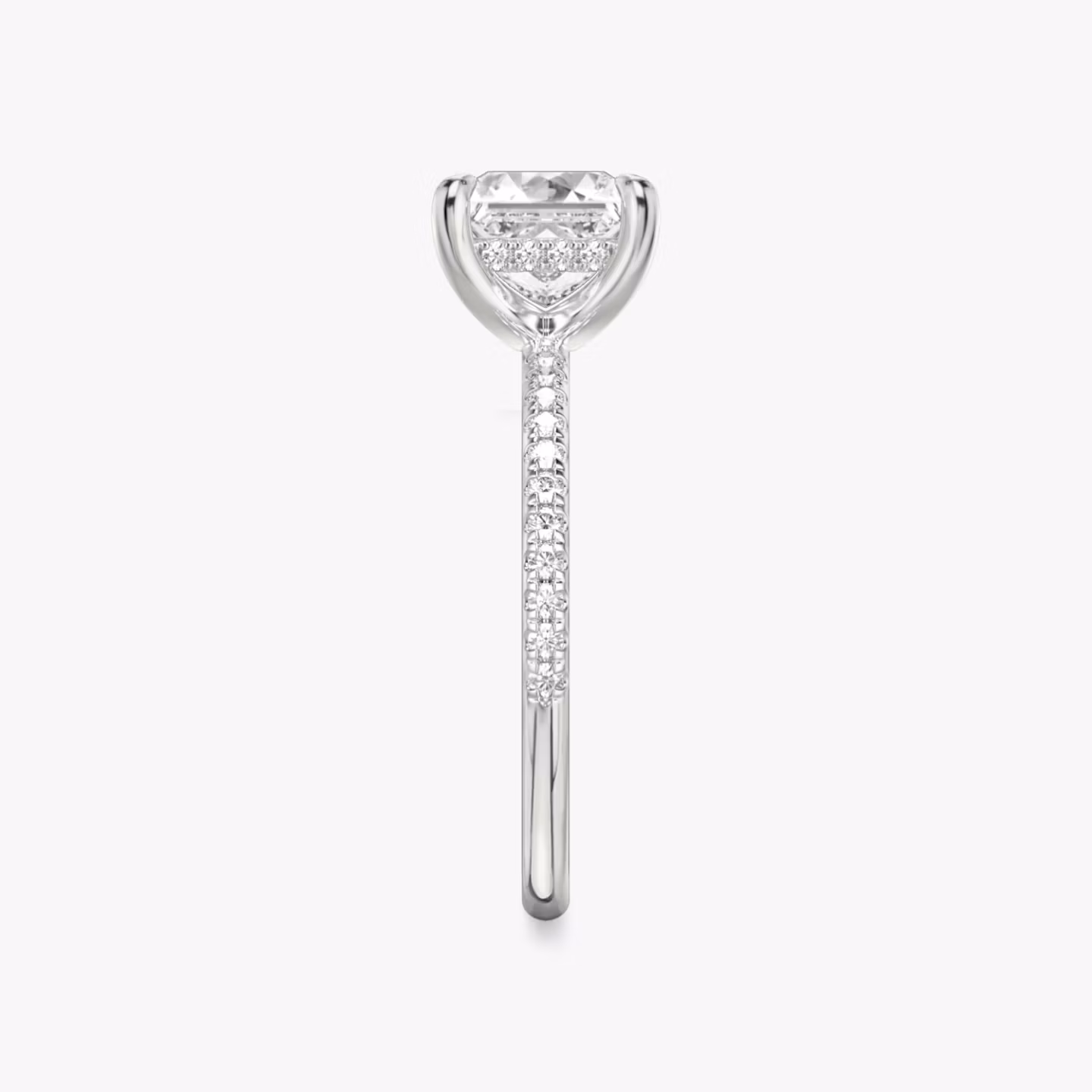 The Classic Hidden Halo | Princess | 18k | White Gold | bandAccent: Pavé | bandWidth: standard | prongStyle: Plain | diamondOrientation: vertical | caratWeight: other