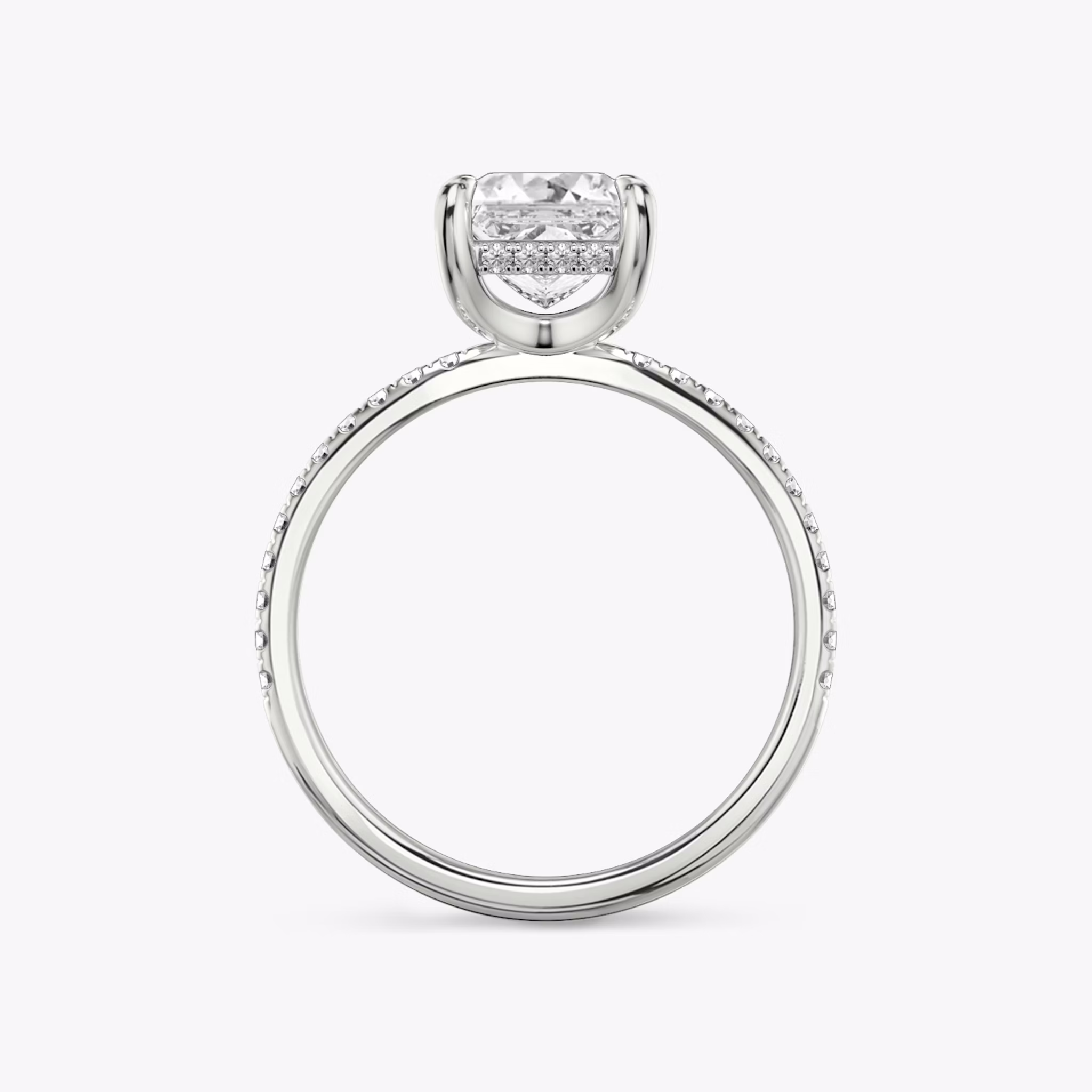 The Classic Hidden Halo | Princess | 18k | White Gold | bandAccent: Pavé | bandWidth: standard | prongStyle: Plain | diamondOrientation: vertical | caratWeight: other