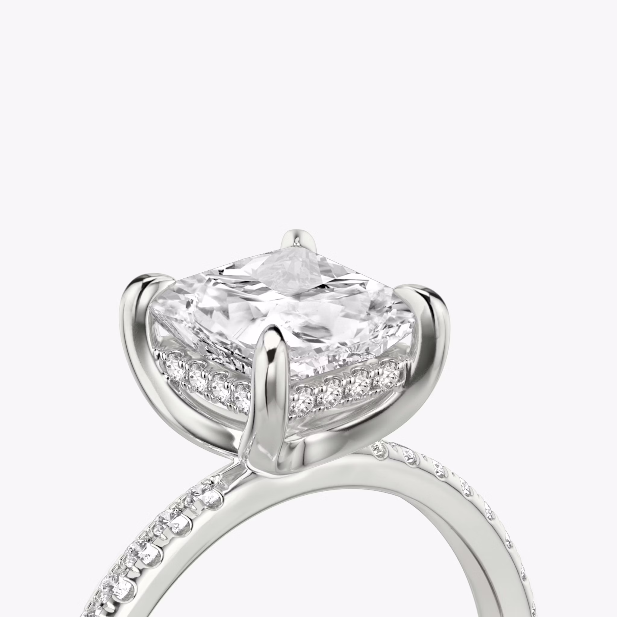 The Classic Hidden Halo | Princess | 18k | White Gold | bandAccent: Pavé | bandWidth: standard | prongStyle: Plain | diamondOrientation: vertical | caratWeight: other