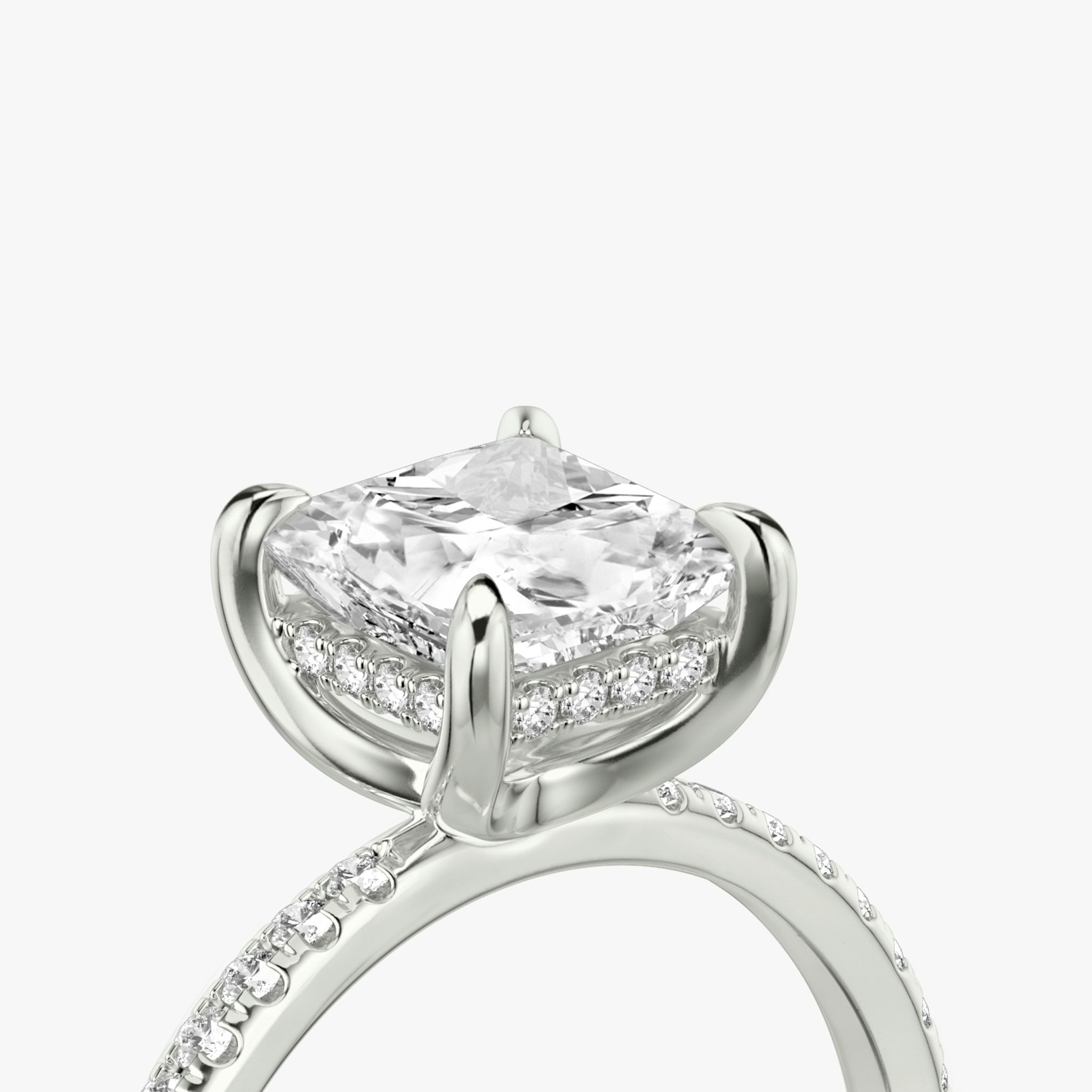 The Classic Hidden Halo | Princess | 18k | White Gold | bandAccent: Pavé | bandWidth: standard | prongStyle: Plain | diamondOrientation: vertical | caratWeight: other