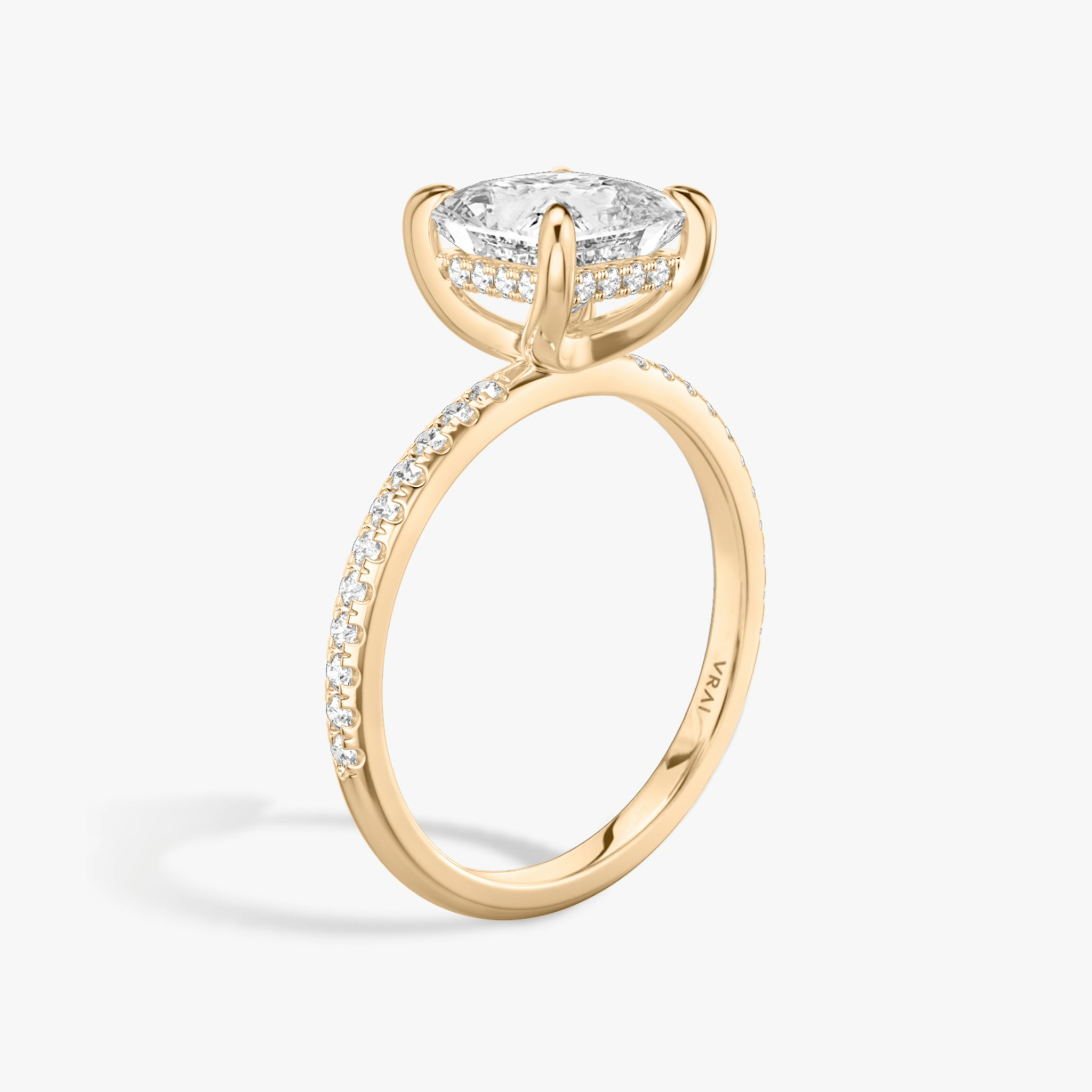 The Classic Hidden Halo | Princess | 14k | Rose Gold | bandAccent: Pavé | bandWidth: standard | prongStyle: Plain | diamondOrientation: vertical | caratWeight: other