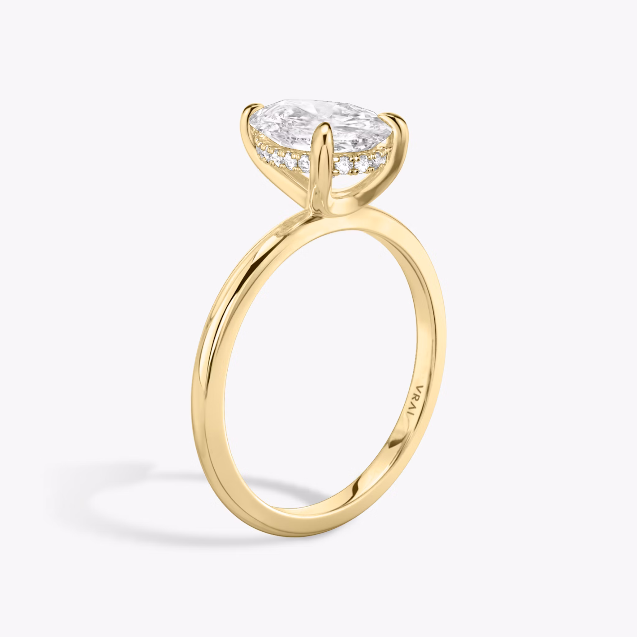 The Classic Hidden Halo | Pear | 18k | Yellow Gold | bandAccent: Plain | bandWidth: standard | prongStyle: Plain | diamondOrientation: vertical | caratWeight: other