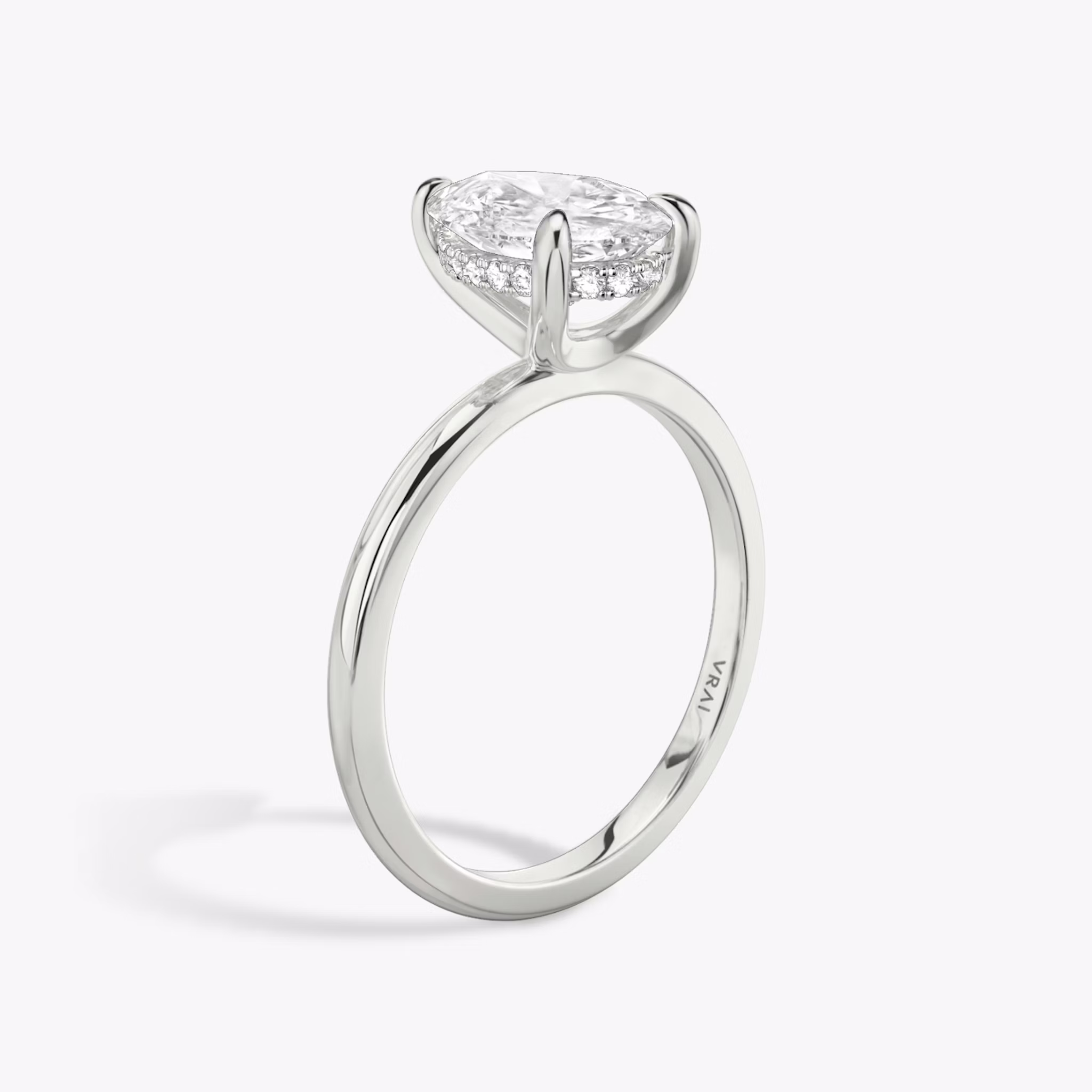 The Classic Hidden Halo | Pear | 18k | White Gold | bandAccent: Plain | bandWidth: standard | prongStyle: Plain | diamondOrientation: vertical | caratWeight: other