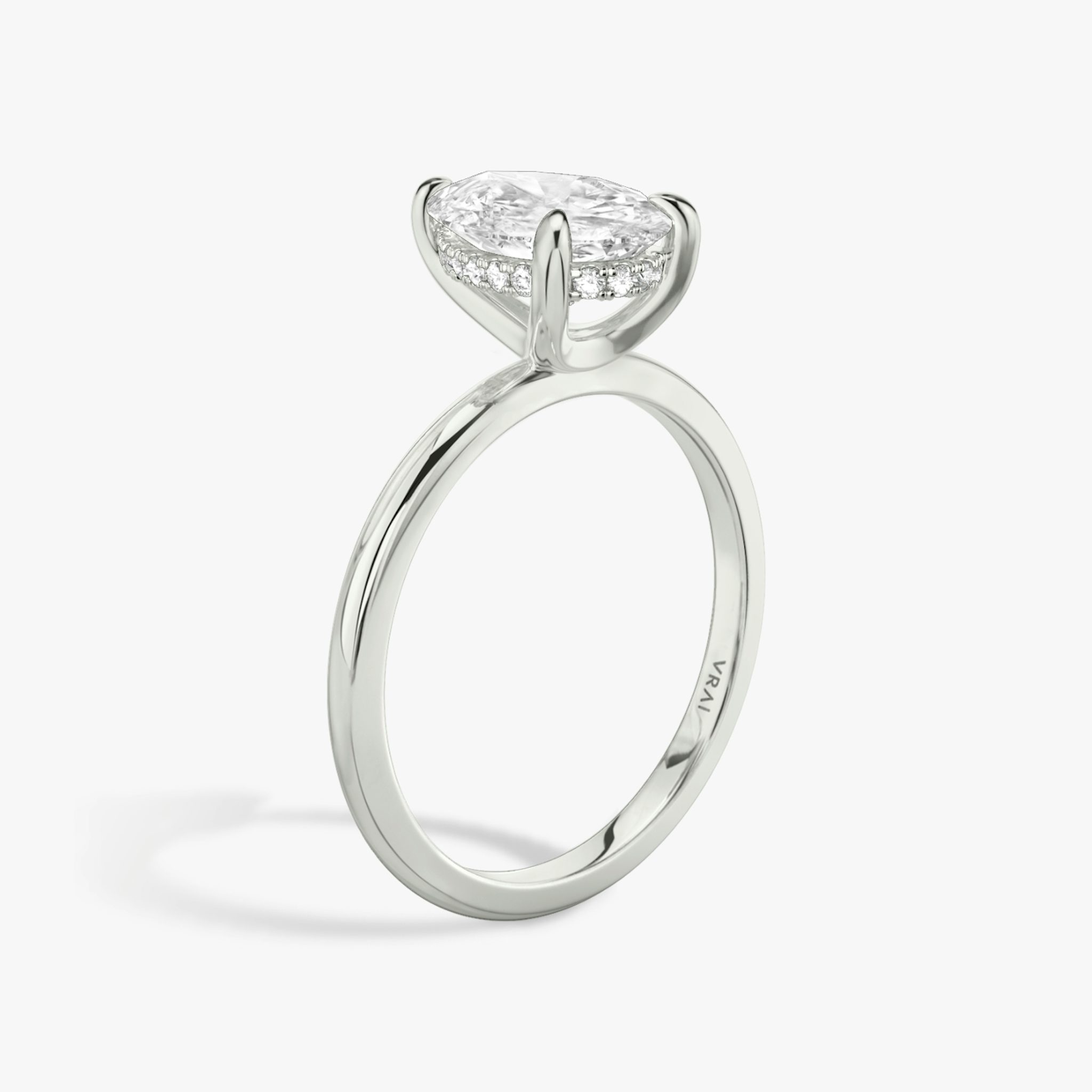 The Classic Hidden Halo | Pear | 18k | White Gold | bandAccent: Plain | bandWidth: standard | prongStyle: Plain | diamondOrientation: vertical | caratWeight: other