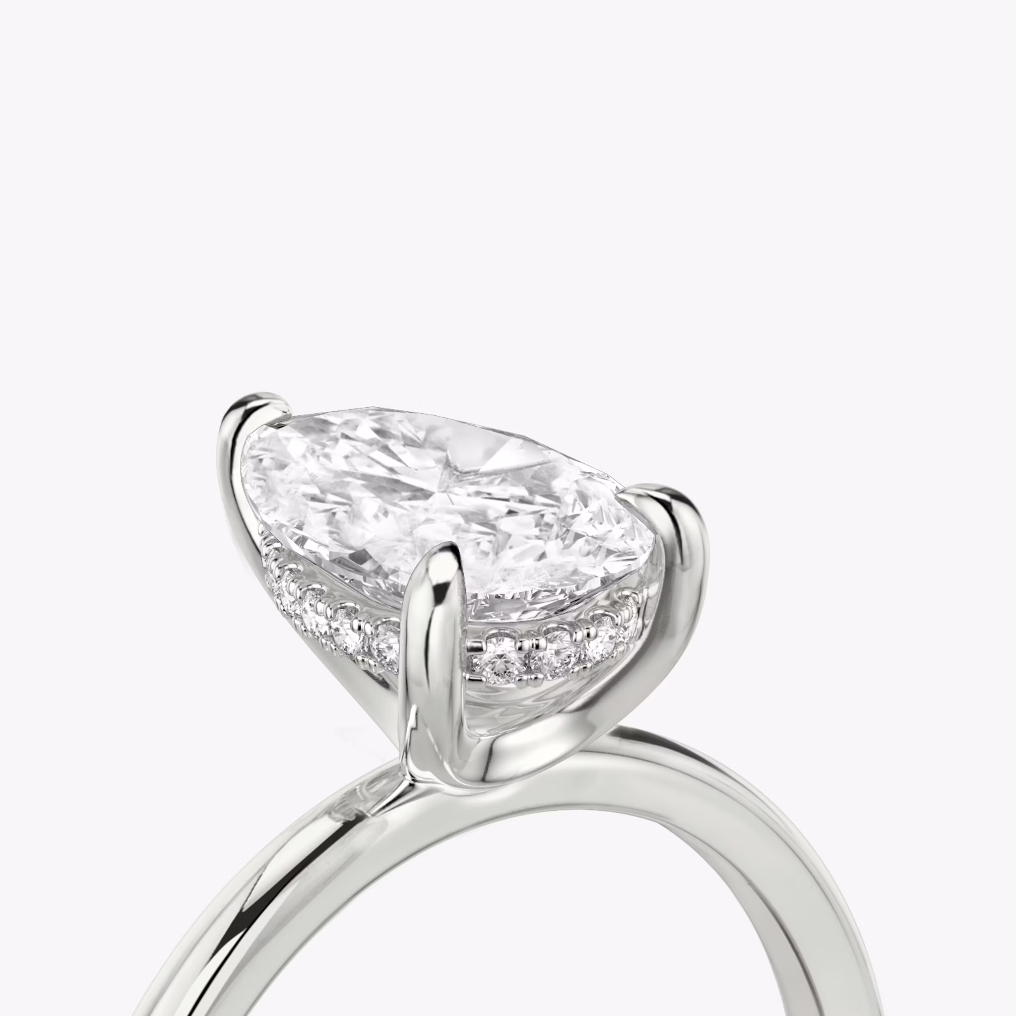 The Classic Hidden Halo | Pear | 18k | White Gold | bandAccent: Plain | bandWidth: standard | prongStyle: Plain | diamondOrientation: vertical | caratWeight: other