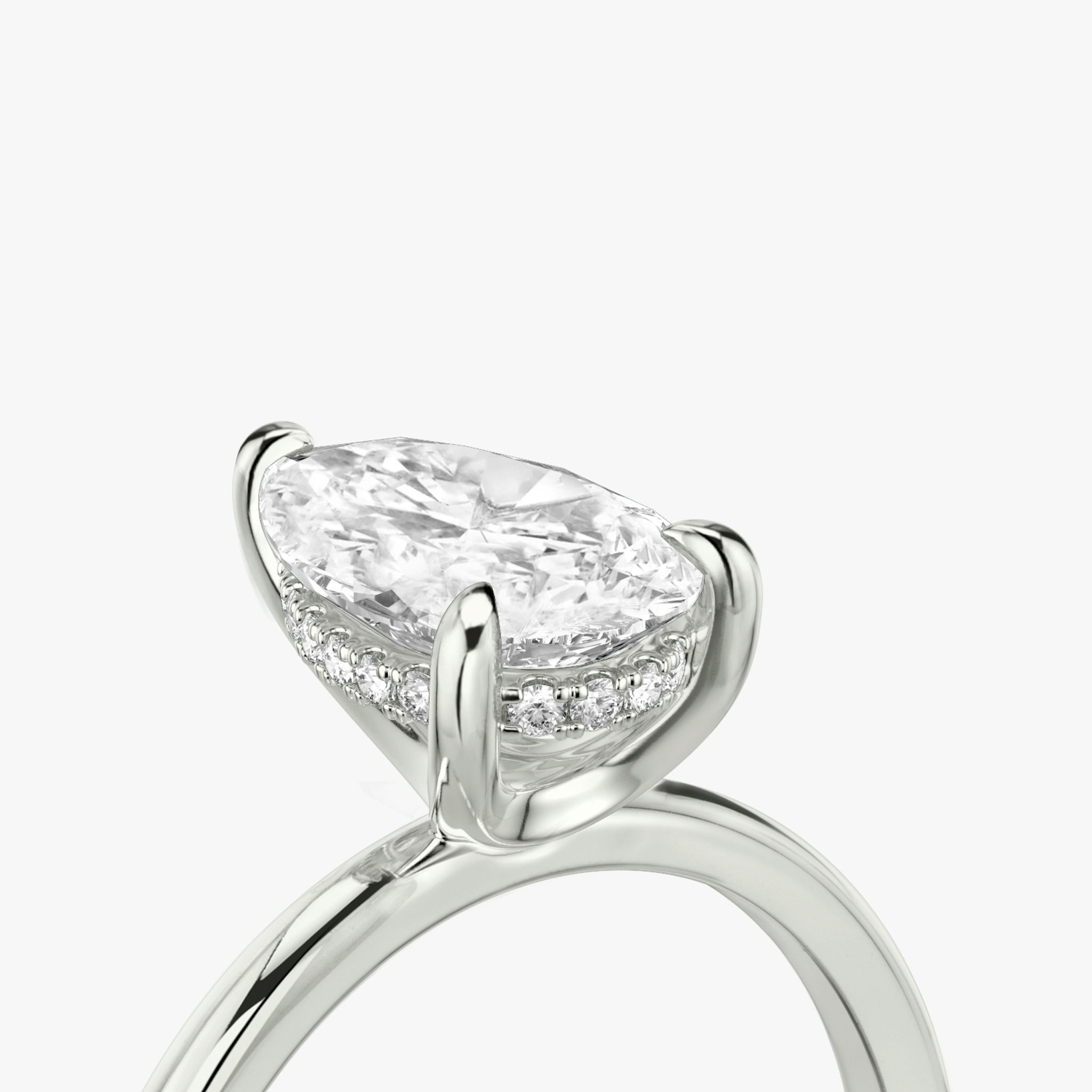 The Classic Hidden Halo | Pear | 18k | White Gold | bandAccent: Plain | bandWidth: standard | prongStyle: Plain | diamondOrientation: vertical | caratWeight: other