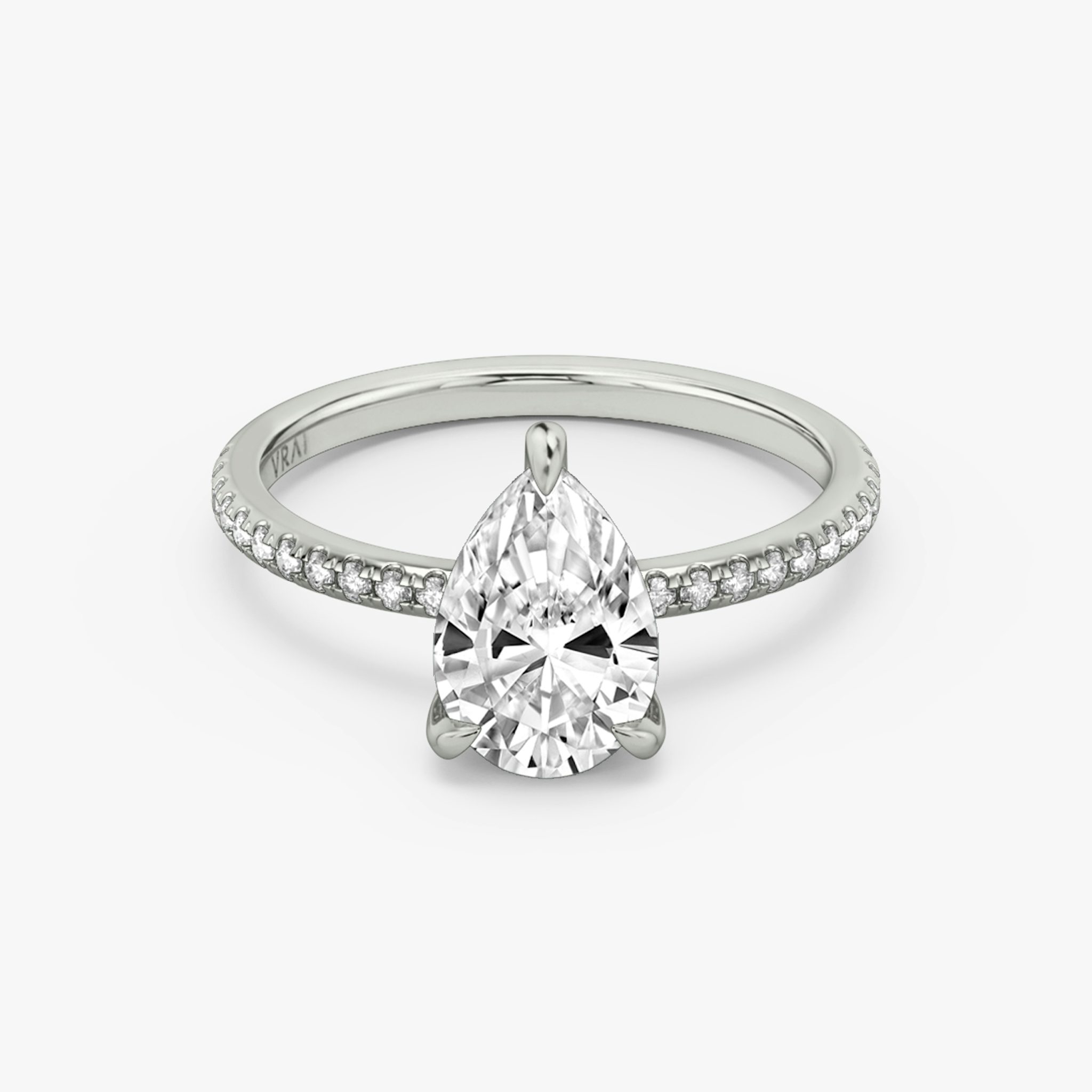The Classic Hidden Halo | Pear | 18k | White Gold | bandAccent: Pavé | bandWidth: standard | prongStyle: Plain | diamondOrientation: vertical | caratWeight: other