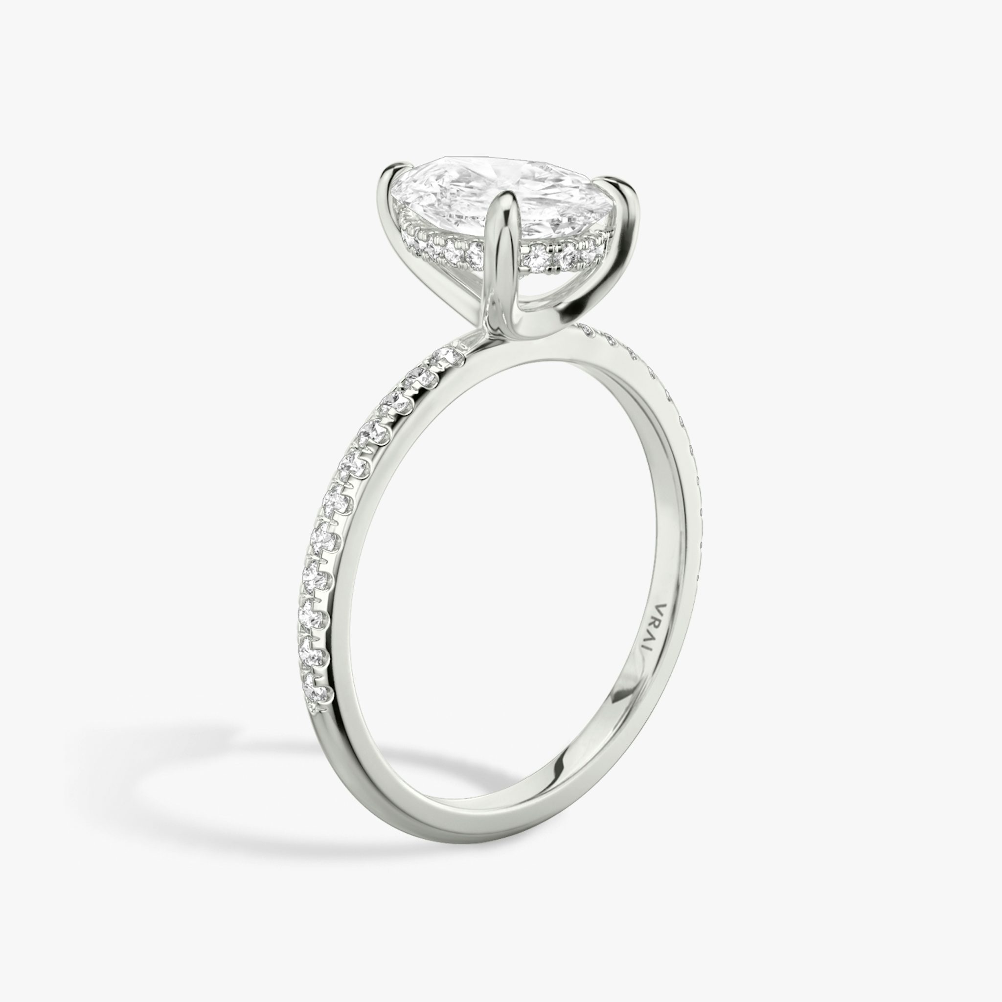 The Classic Hidden Halo | Pear | 18k | White Gold | bandAccent: Pavé | bandWidth: standard | prongStyle: Plain | diamondOrientation: vertical | caratWeight: other