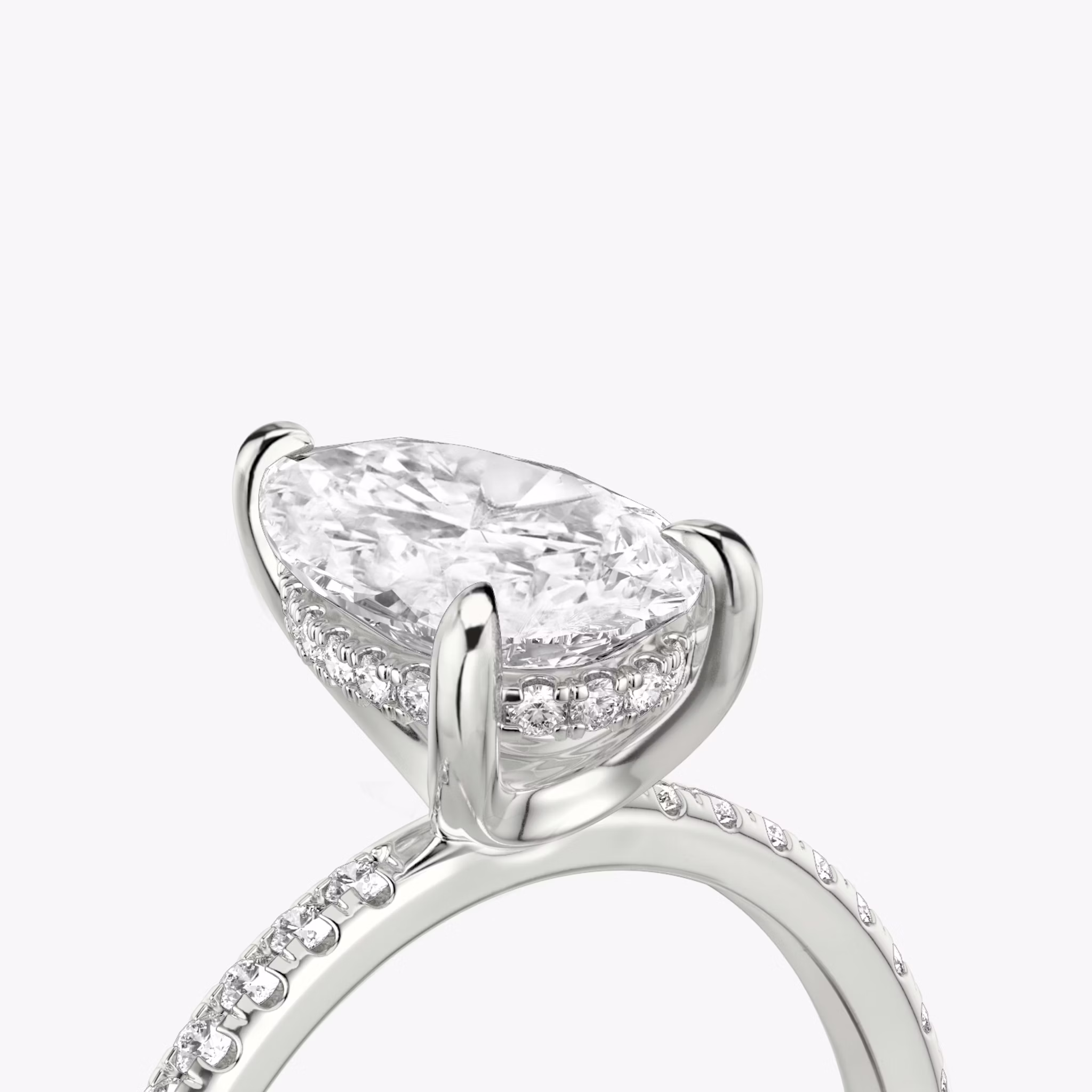 The Classic Hidden Halo | Pear | 18k | White Gold | bandAccent: Pavé | bandWidth: standard | prongStyle: Plain | diamondOrientation: vertical | caratWeight: other