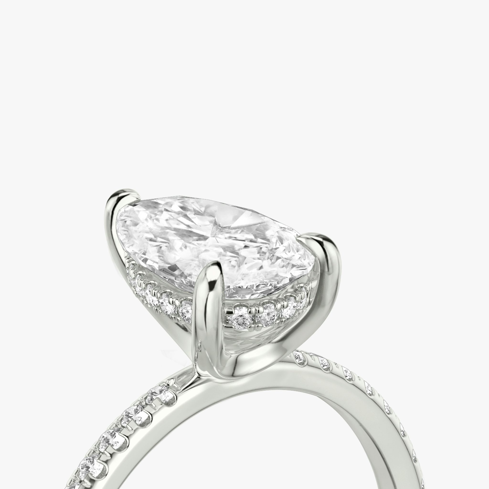 The Classic Hidden Halo | Pear | 18k | White Gold | bandAccent: Pavé | bandWidth: standard | prongStyle: Plain | diamondOrientation: vertical | caratWeight: other