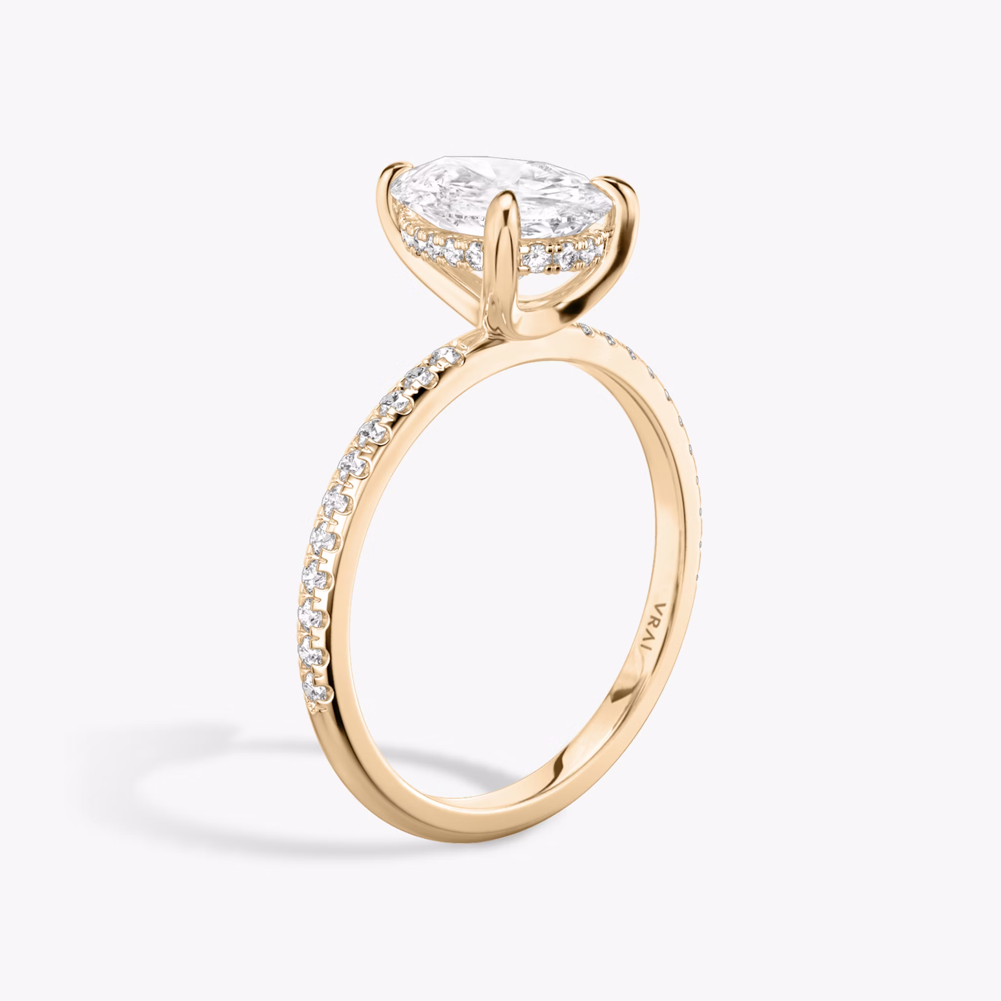 The Classic Hidden Halo | Pear | 14k | Rose Gold | bandAccent: Pavé | bandWidth: standard | prongStyle: Plain | diamondOrientation: vertical | caratWeight: other