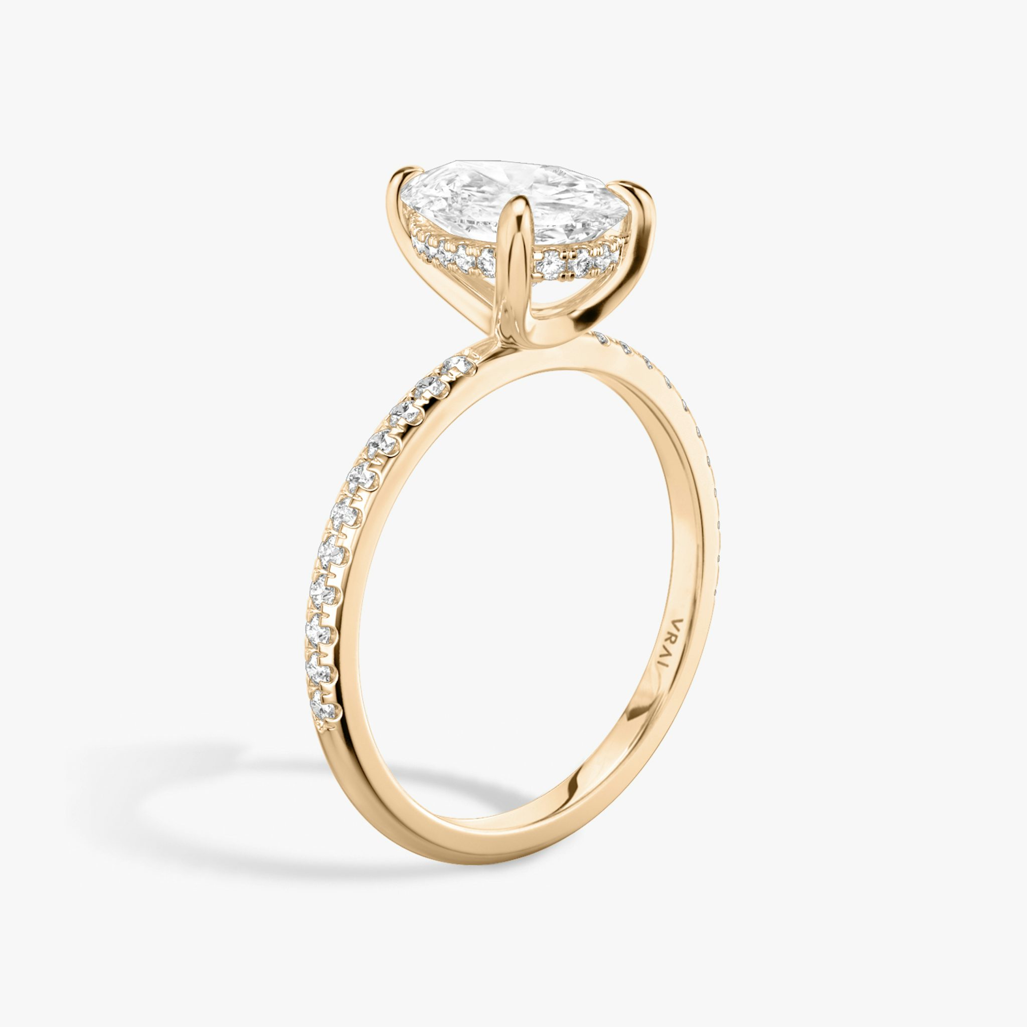 The Classic Hidden Halo | Pear | 14k | Rose Gold | bandAccent: Pavé | bandWidth: standard | prongStyle: Plain | diamondOrientation: vertical | caratWeight: other