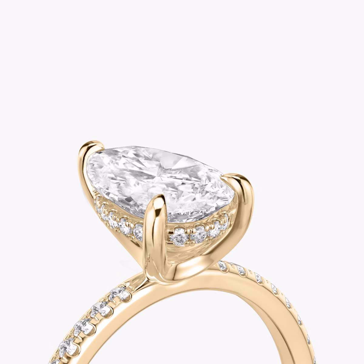 The Classic Hidden Halo | Pear | 14k | Rose Gold | bandAccent: Pavé | bandWidth: standard | prongStyle: Plain | diamondOrientation: vertical | caratWeight: other