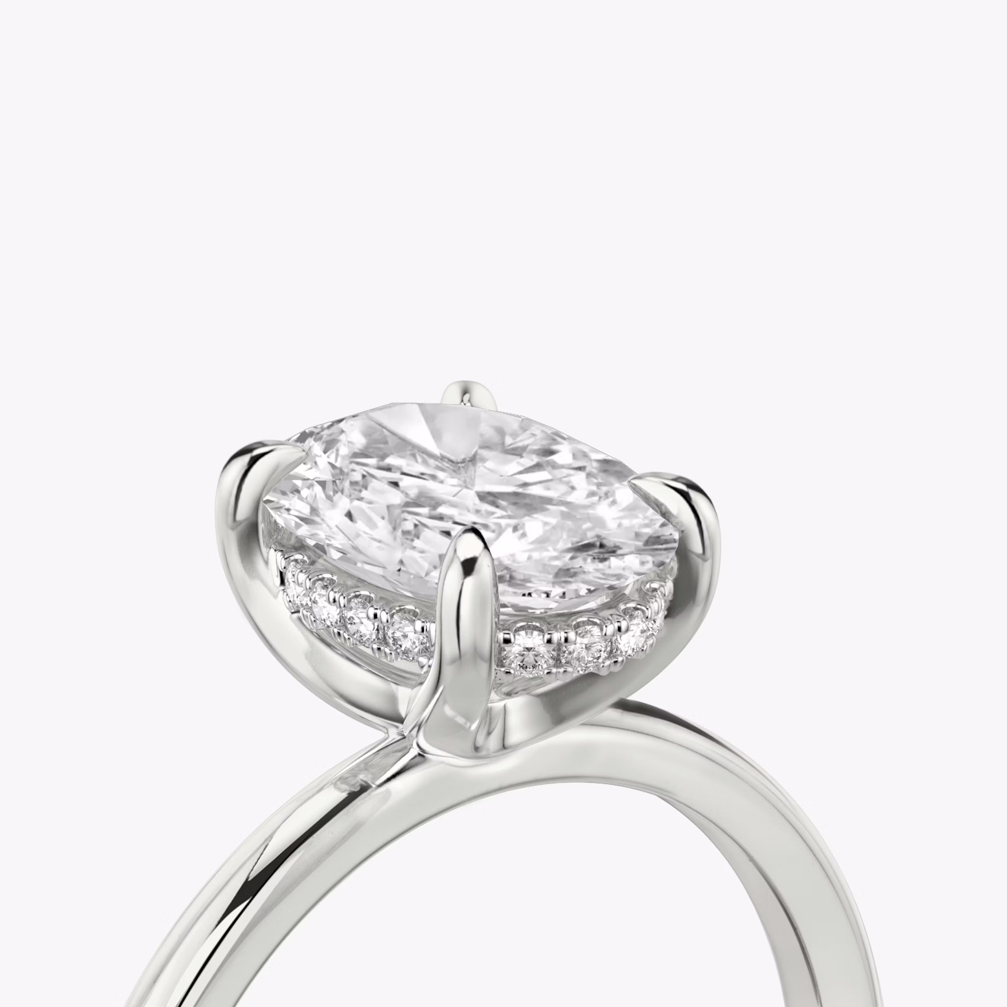The Classic Hidden Halo | Oval | 18k | White Gold | bandAccent: Plain | bandWidth: standard | prongStyle: Plain | diamondOrientation: vertical | caratWeight: other