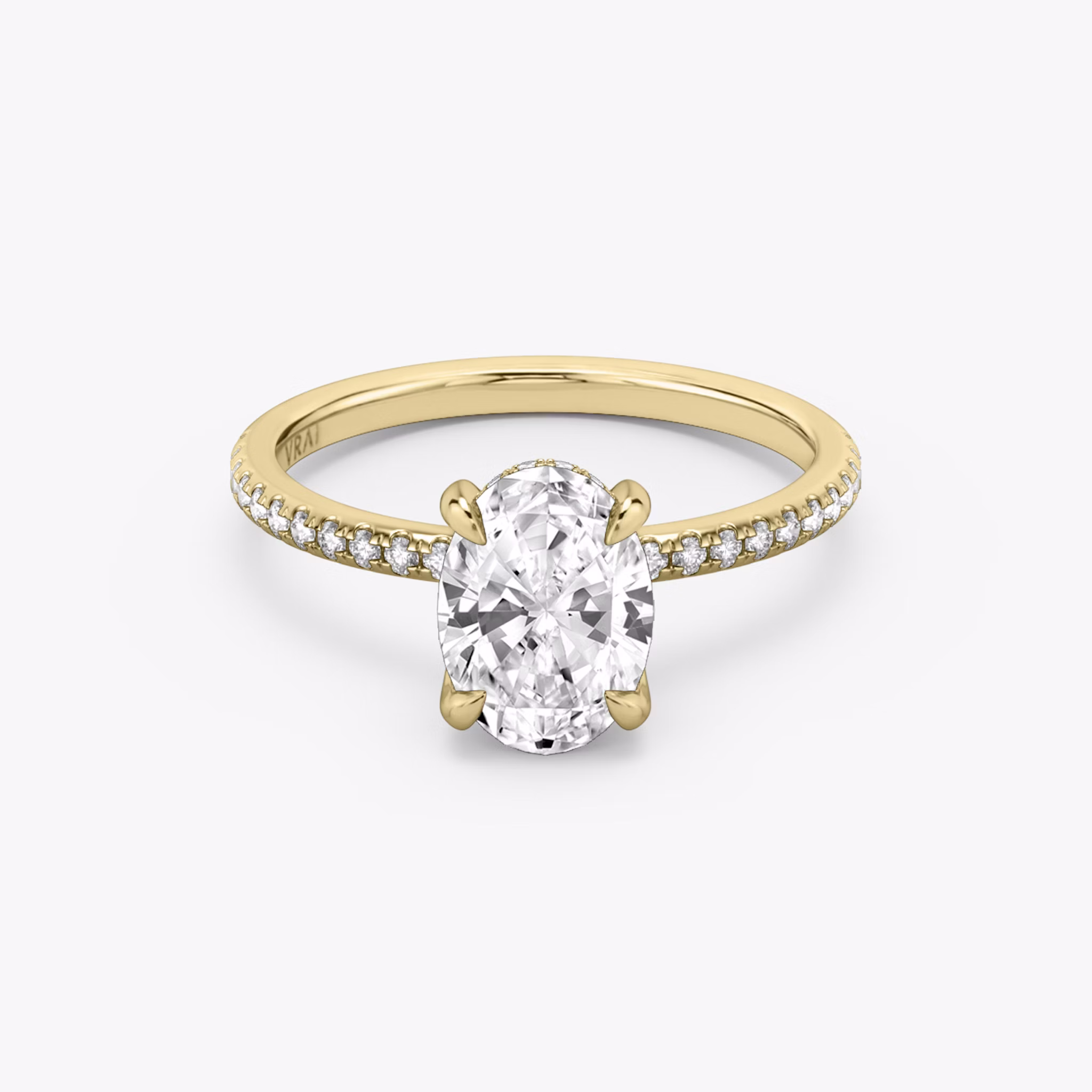 The Classic Hidden Halo | Oval | 18k | Yellow Gold | bandAccent: Pavé | bandWidth: standard | prongStyle: Plain | diamondOrientation: vertical | caratWeight: other
