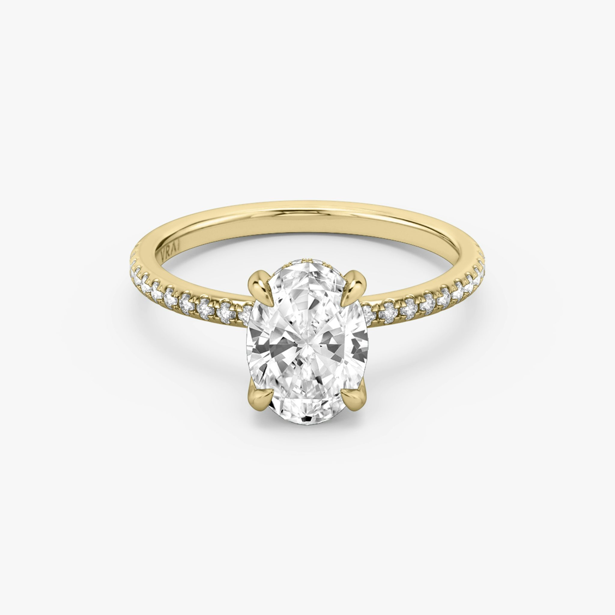 The Classic Hidden Halo | Oval | 18k | Yellow Gold | bandAccent: Pavé | bandWidth: standard | prongStyle: Plain | diamondOrientation: vertical | caratWeight: other