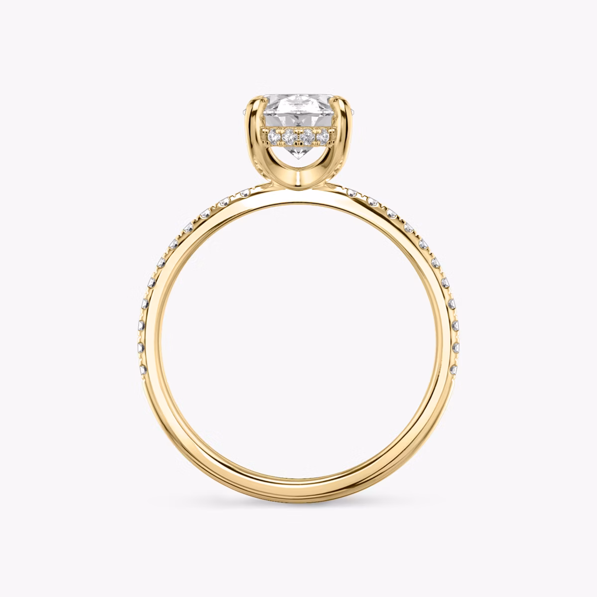 Classic Hidden Halo | Oval | 18k | Gelbgold | bandAccent: Mit Pavé-Besatz | bandWidth: standard | prongStyle: Ohne Pavé-Besatz | diamondOrientation: vertical | caratWeight: other