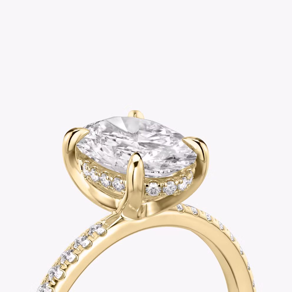 Hidden Feature Engagement Rings The Classic Hidden Halo Oval Engagement Ring in Yellow Gold | Standard ...