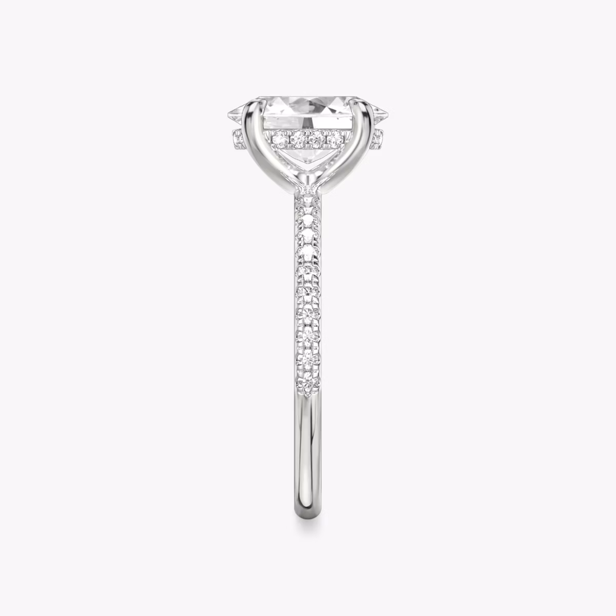 The Classic Hidden Halo | Oval | Platinum | bandAccent: Pavé | bandWidth: standard | prongStyle: Plain | diamondOrientation: vertical | caratWeight: other