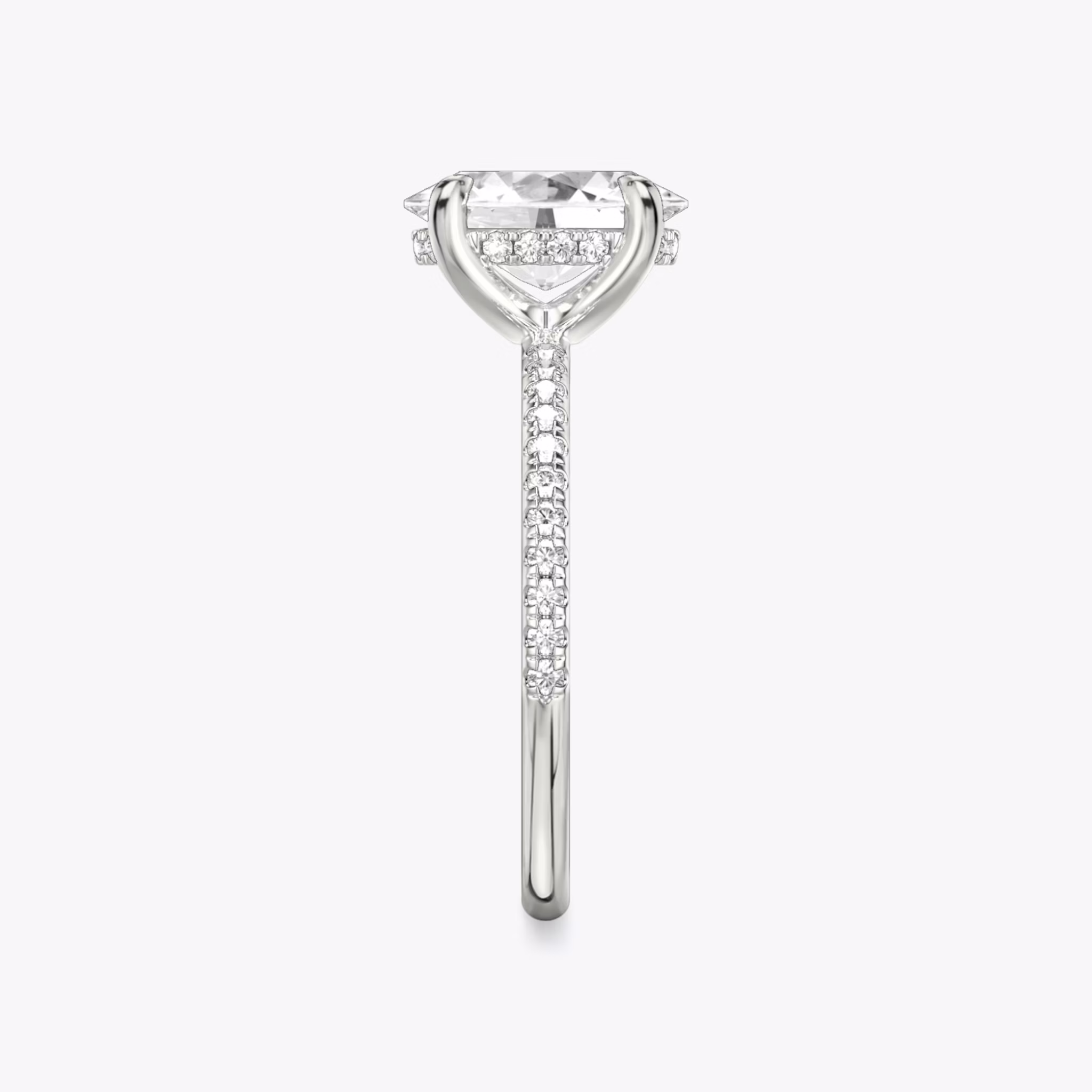 The Classic Hidden Halo | Oval | 18k | White Gold | bandAccent: Pavé | bandWidth: standard | prongStyle: Plain | diamondOrientation: vertical | caratWeight: other