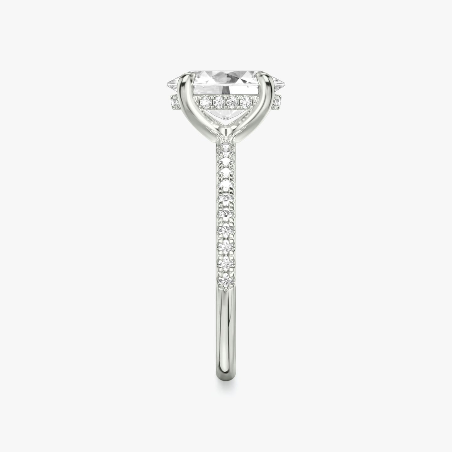 The Classic Hidden Halo | Oval | Platinum | bandAccent: Pavé | bandWidth: standard | prongStyle: Plain | diamondOrientation: vertical | caratWeight: other
