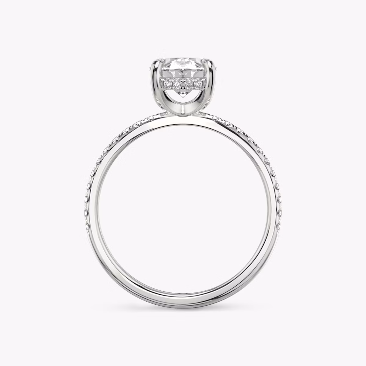 The Classic Hidden Halo | Oval | Platinum | bandAccent: Pavé | bandWidth: standard | prongStyle: Plain | diamondOrientation: vertical | caratWeight: other