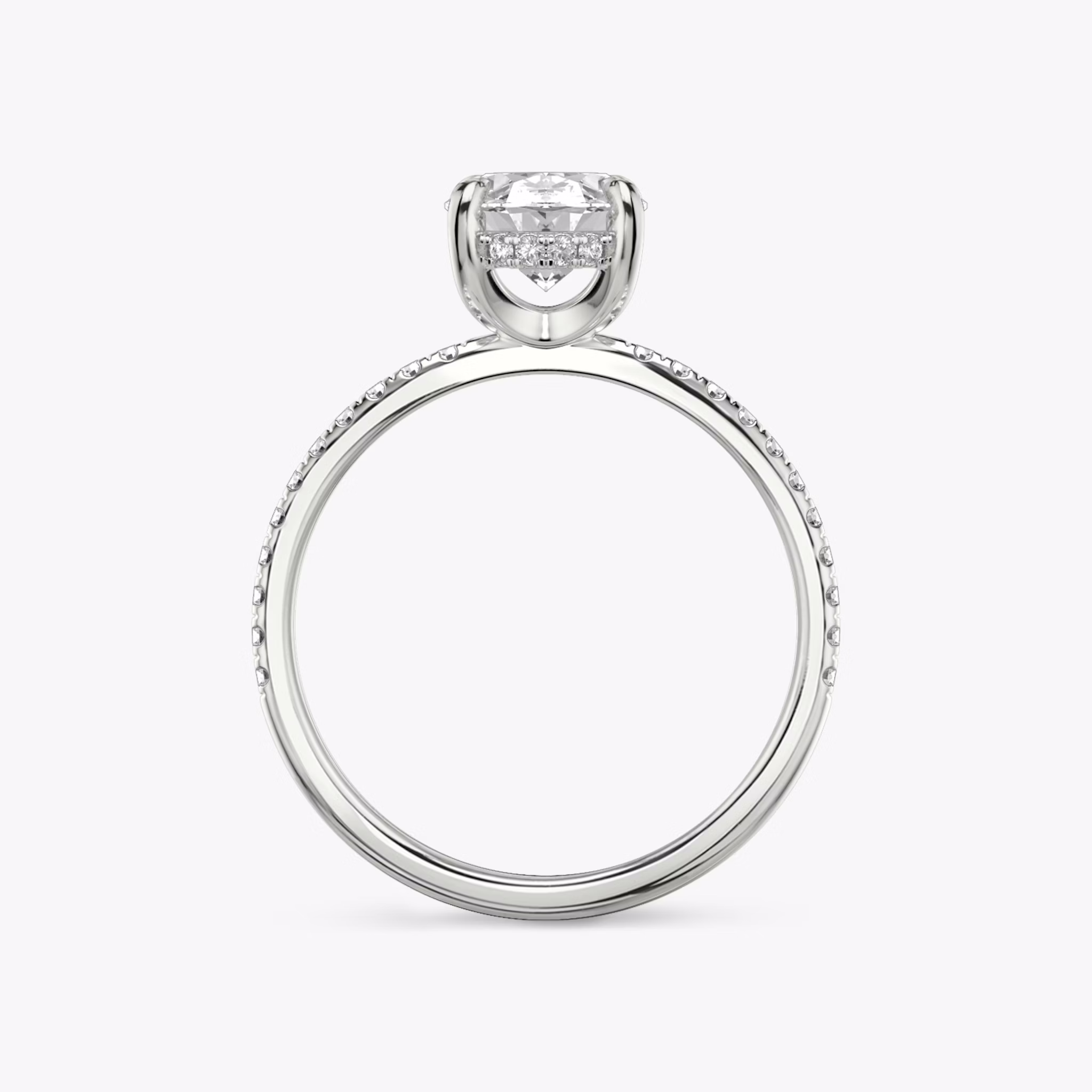 The Classic Hidden Halo | Oval | 18k | White Gold | bandAccent: Pavé | bandWidth: standard | prongStyle: Plain | diamondOrientation: vertical | caratWeight: other
