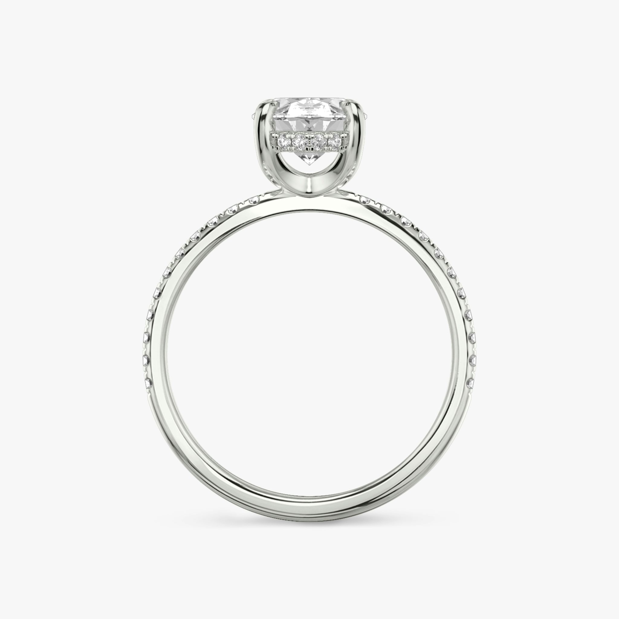 The Classic Hidden Halo | Oval | 18k | White Gold | bandAccent: Pavé | bandWidth: standard | prongStyle: Plain | diamondOrientation: vertical | caratWeight: other