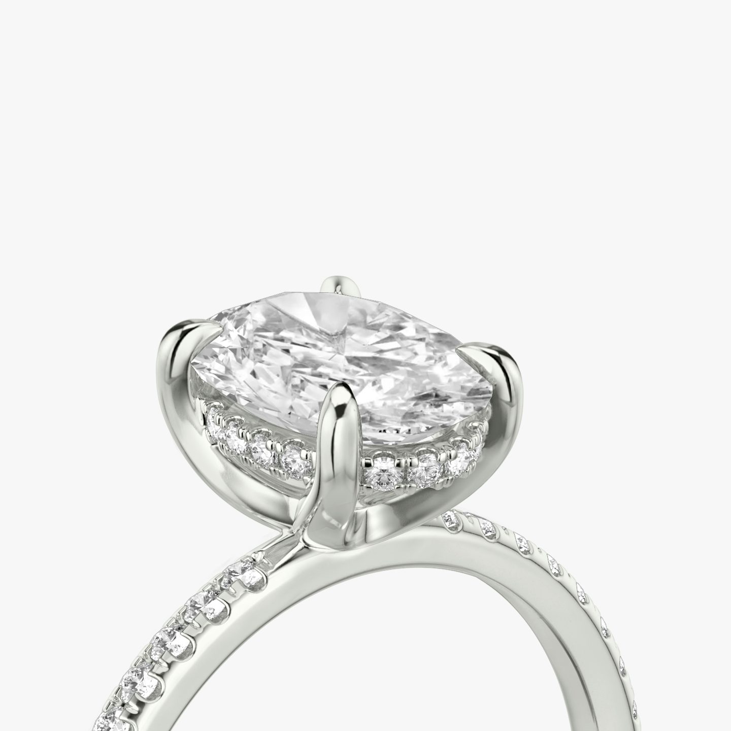 The Classic Hidden Halo | Oval | Platinum | bandAccent: Pavé | bandWidth: standard | prongStyle: Plain | diamondOrientation: vertical | caratWeight: other