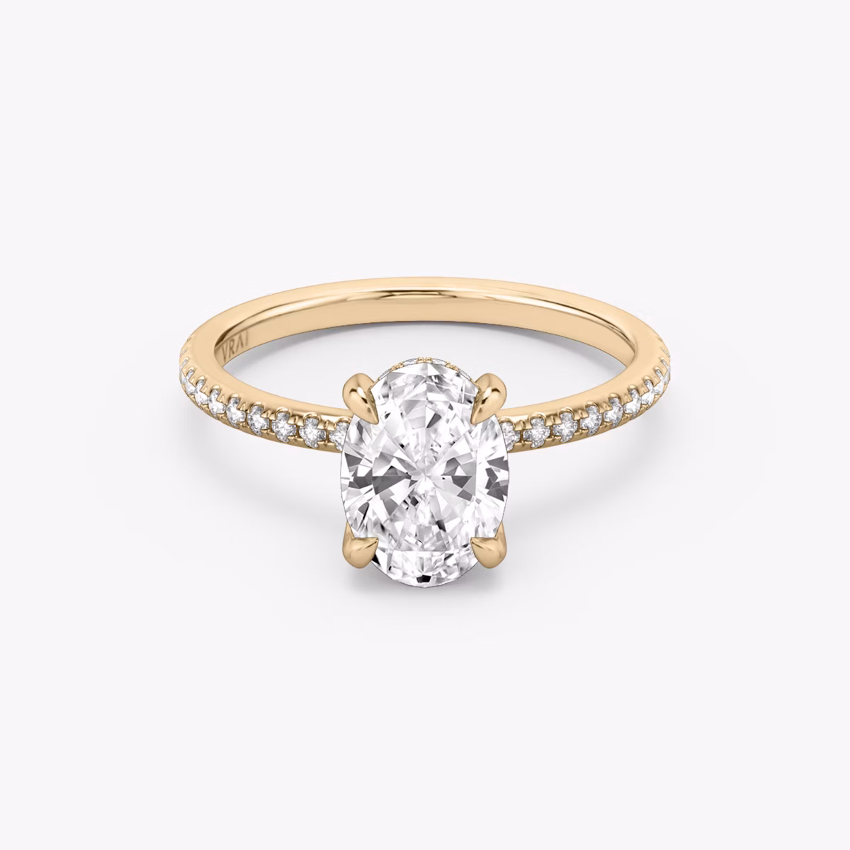Classic Hidden Halo | Oval | 14k | Roségold | bandAccent: Mit Pavé-Besatz | bandWidth: standard | prongStyle: Ohne Pavé-Besatz | diamondOrientation: vertical | caratWeight: other