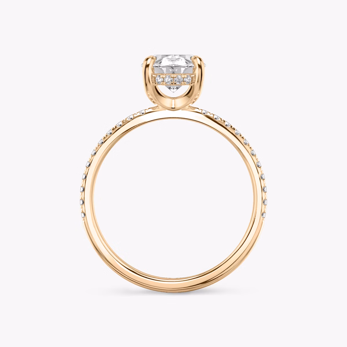Classic Hidden Halo | Oval | 14k | Roségold | bandAccent: Mit Pavé-Besatz | bandWidth: standard | prongStyle: Ohne Pavé-Besatz | diamondOrientation: vertical | caratWeight: other