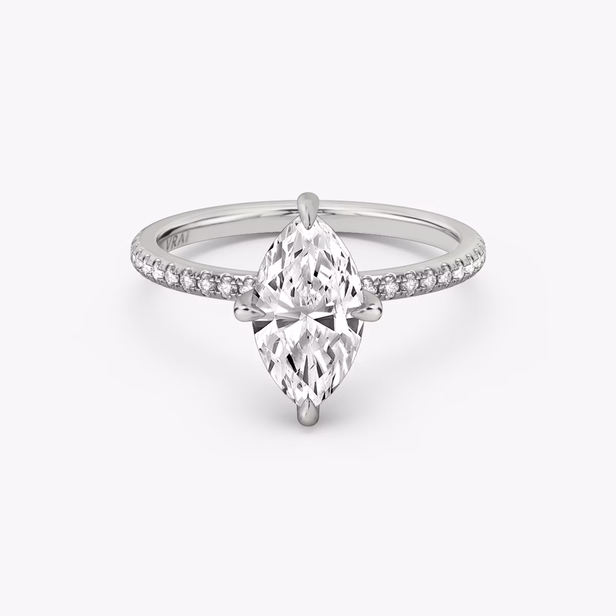 Anillo de compromiso Classic Hidden Halo | Marquise | 18k | Oro blanco | bandAccent: Pavé | bandWidth: standard | prongStyle: Simple | diamondOrientation: vertical | caratWeight: other
