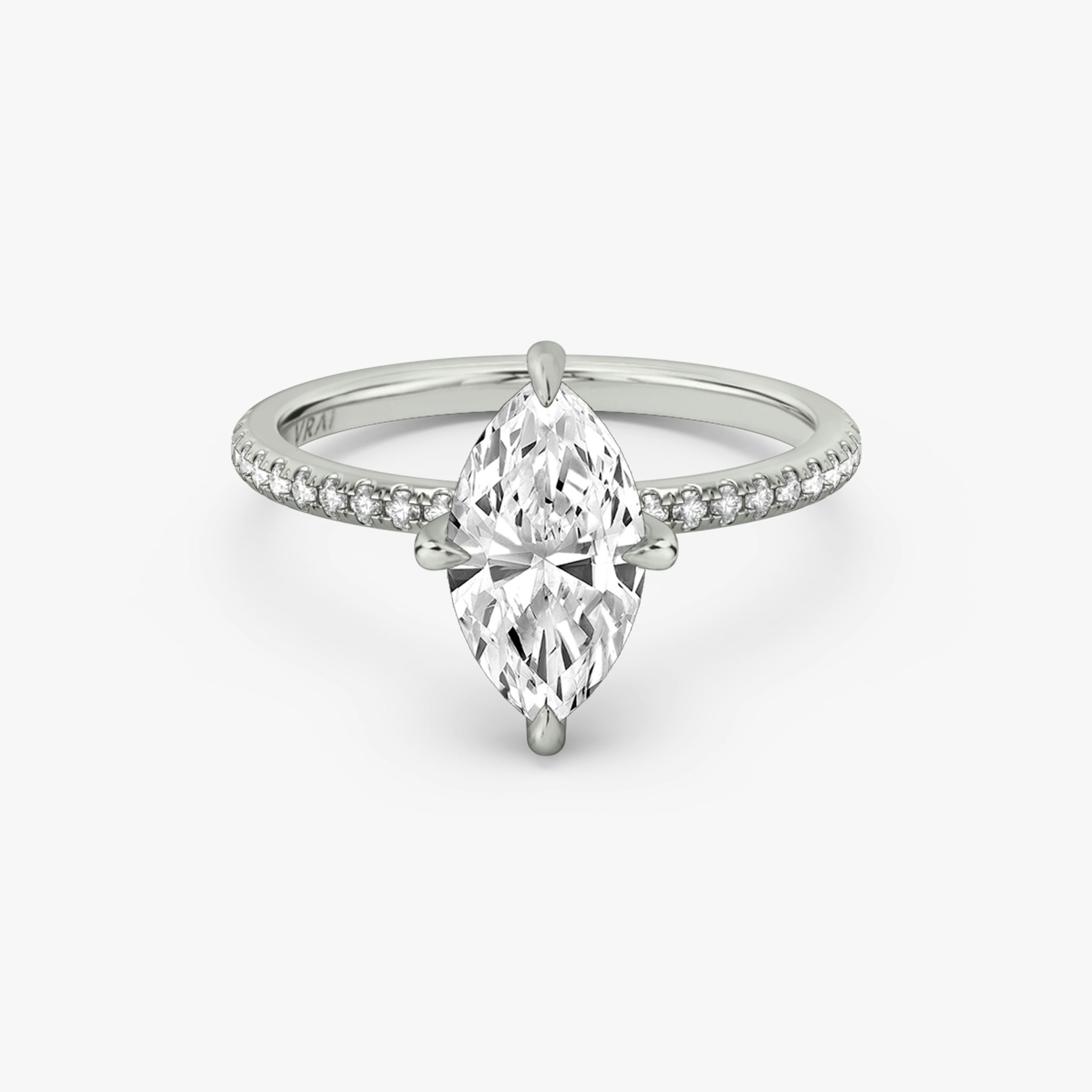 The Classic Hidden Halo | Marquise | 18k | White Gold | bandAccent: Pavé | bandWidth: standard | prongStyle: Plain | diamondOrientation: vertical | caratWeight: other