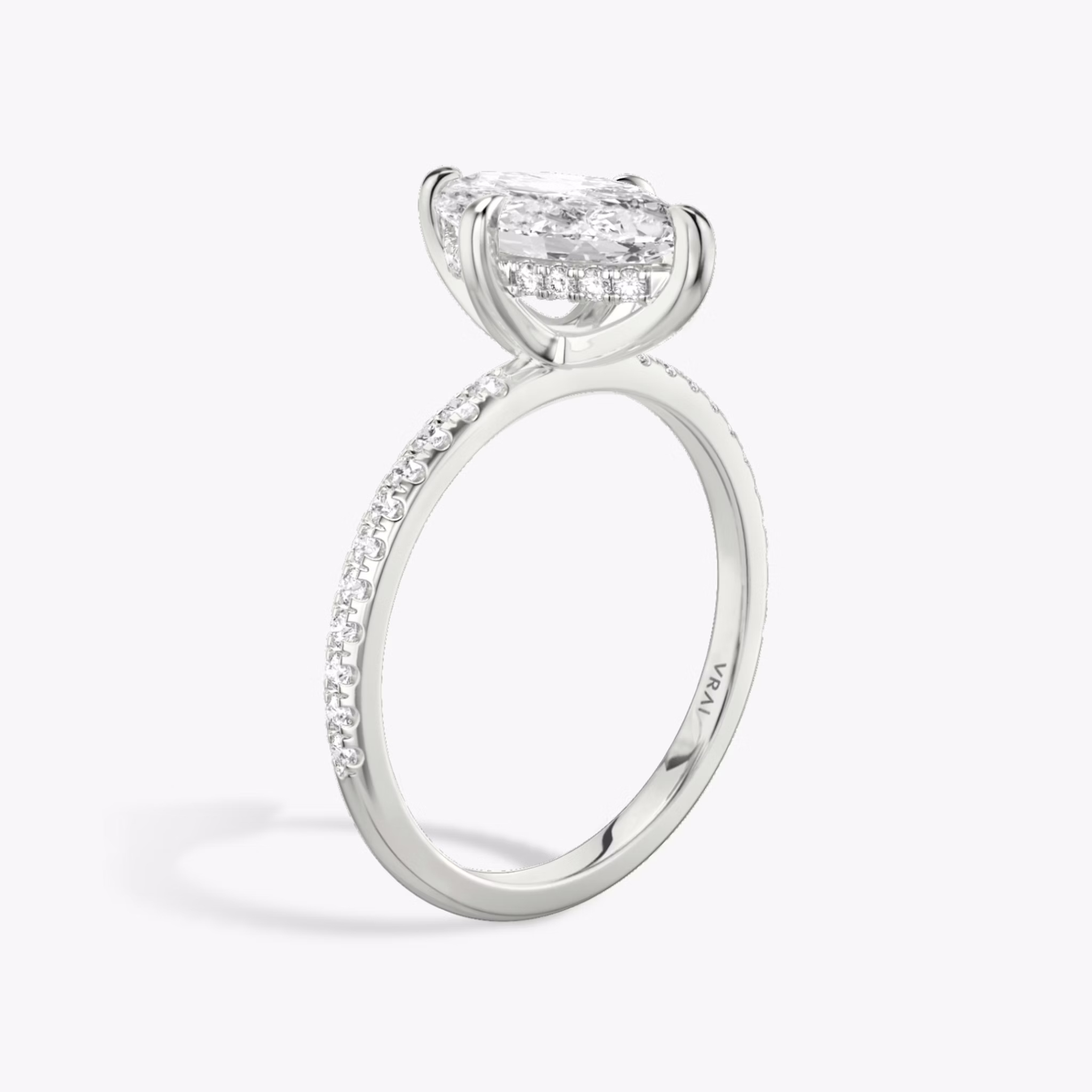 The Classic Hidden Halo | Marquise | 18k | White Gold | bandAccent: Pavé | bandWidth: standard | prongStyle: Plain | diamondOrientation: vertical | caratWeight: other
