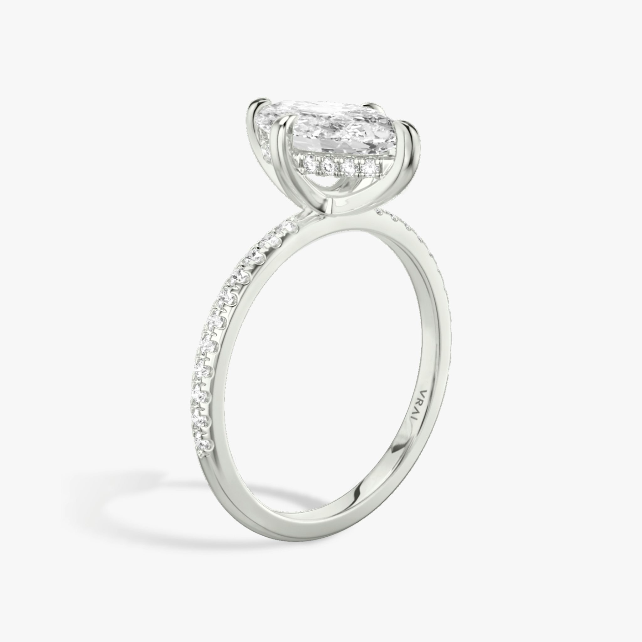 The Classic Hidden Halo | Marquise | 18k | White Gold | bandAccent: Pavé | bandWidth: standard | prongStyle: Plain | diamondOrientation: vertical | caratWeight: other
