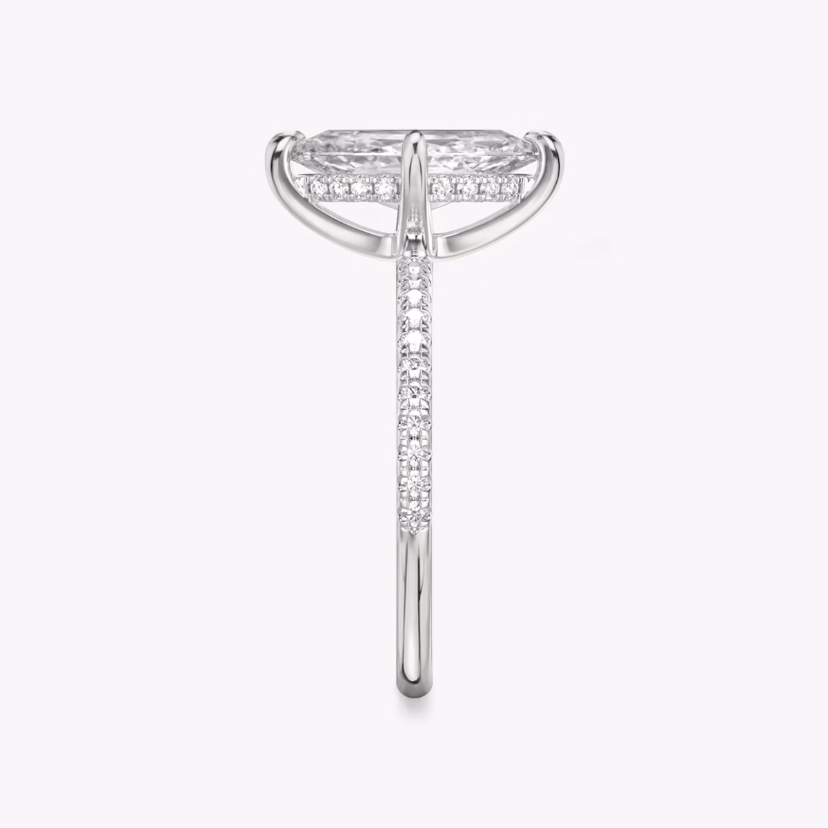 Anillo de compromiso Classic Hidden Halo | Marquise | 18k | Oro blanco | bandAccent: Pavé | bandWidth: standard | prongStyle: Simple | diamondOrientation: vertical | caratWeight: other