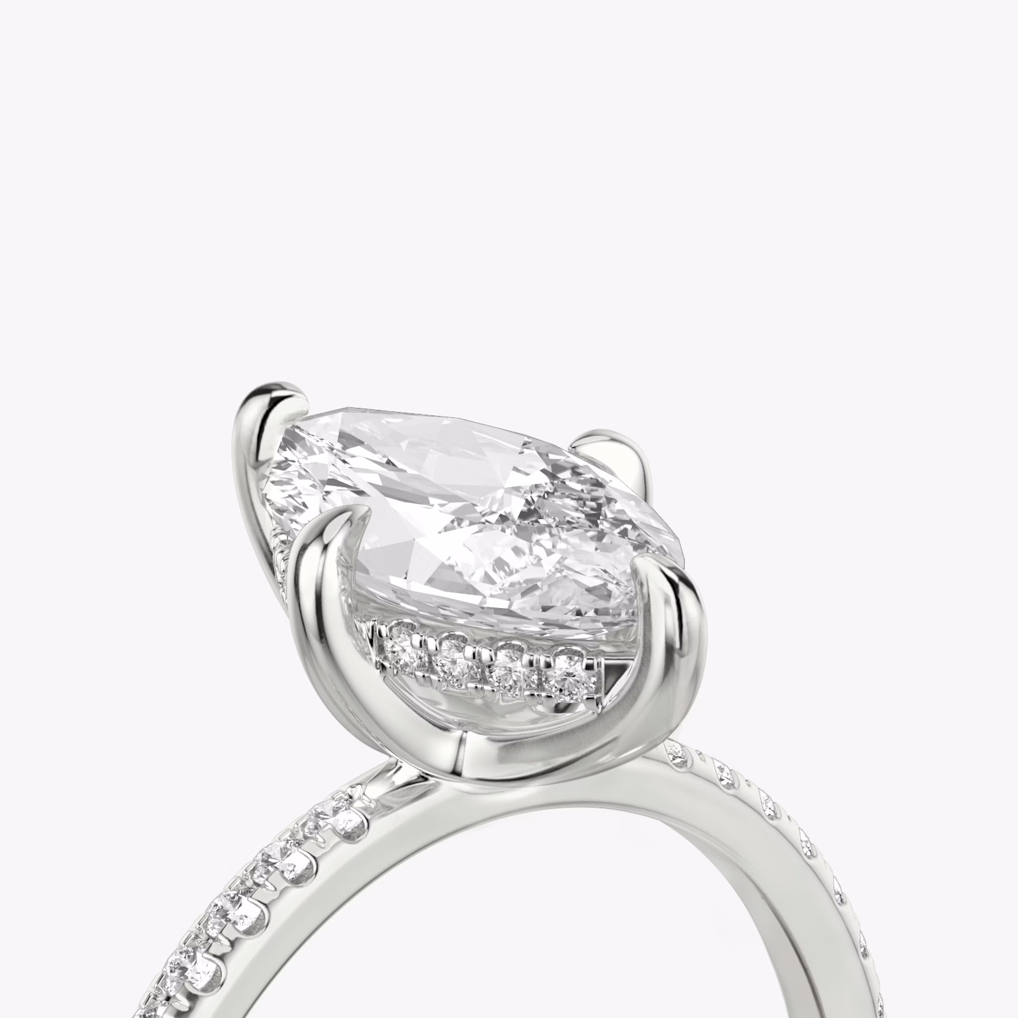 The Classic Hidden Halo | Marquise | 18k | White Gold | bandAccent: Pavé | bandWidth: standard | prongStyle: Plain | diamondOrientation: vertical | caratWeight: other