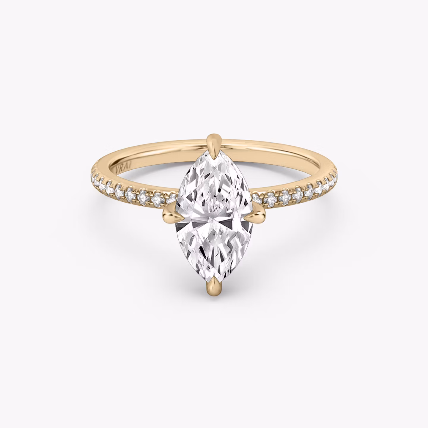 Anillo de compromiso Classic Hidden Halo | Marquise | 14k | Oro rosa | bandAccent: Pavé | bandWidth: standard | prongStyle: Simple | diamondOrientation: vertical | caratWeight: other