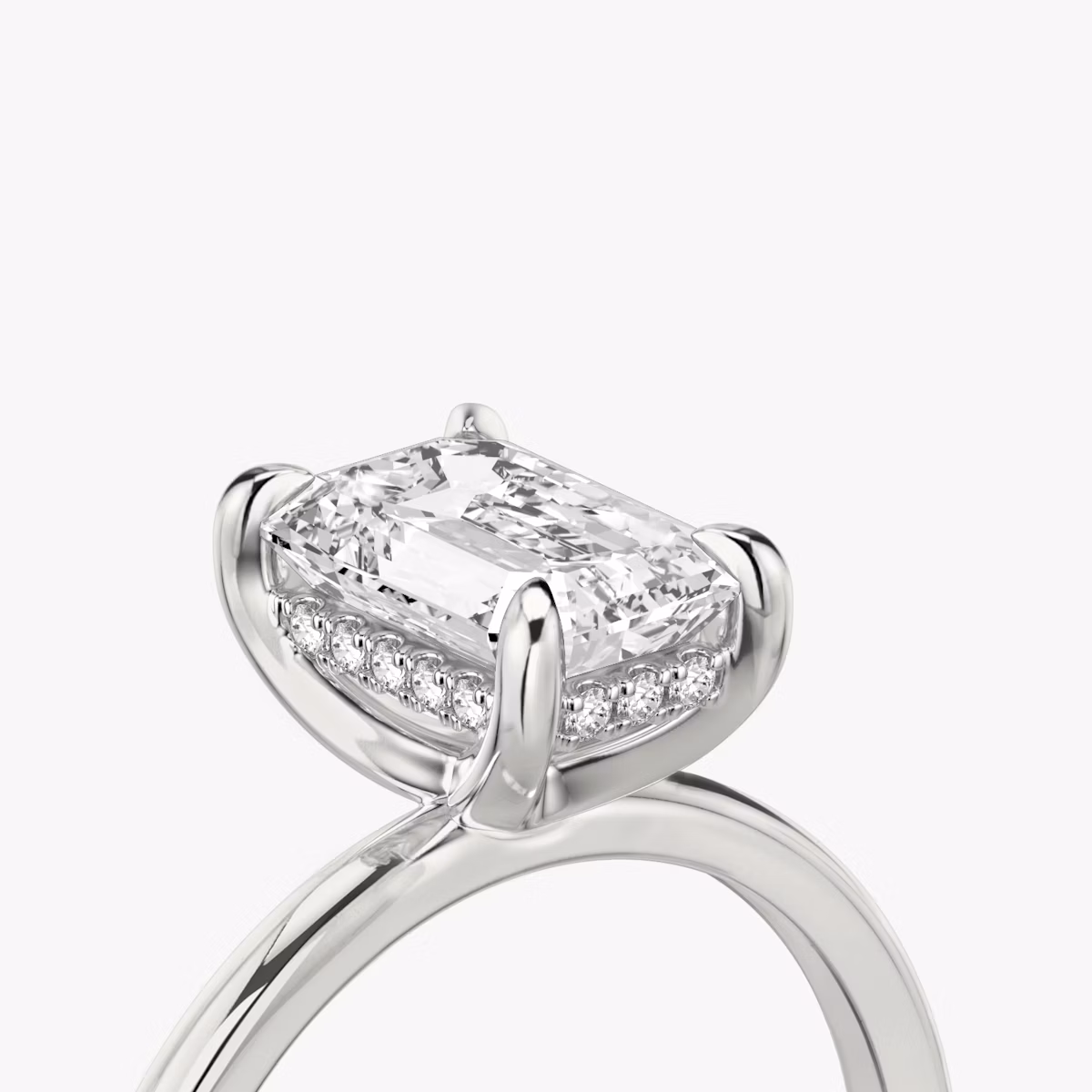 The Classic Hidden Halo | Emerald | 18k | White Gold | bandAccent: Plain | bandWidth: standard | prongStyle: Plain | diamondOrientation: vertical | caratWeight: other
